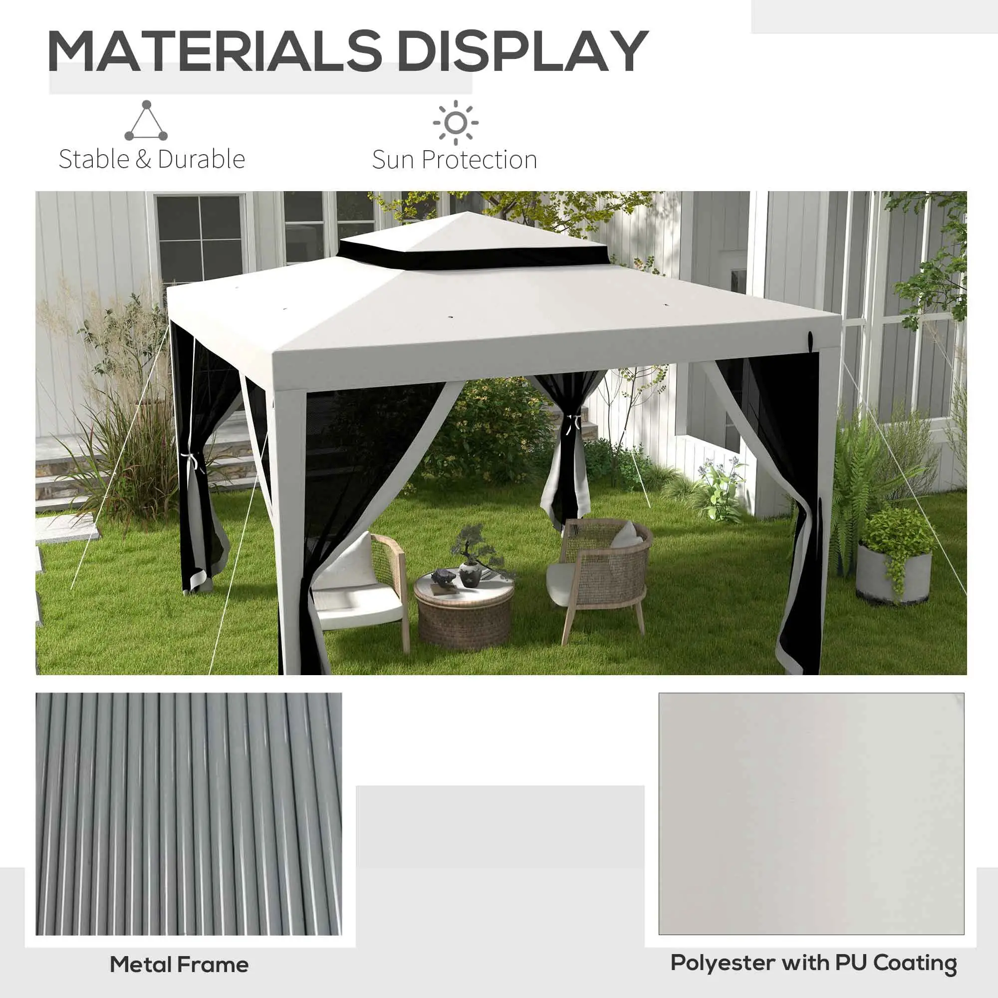 10' x 10' Outdoor Canopy Tent, Mesh Netting, Double Tier Roof, Grey - Image 5