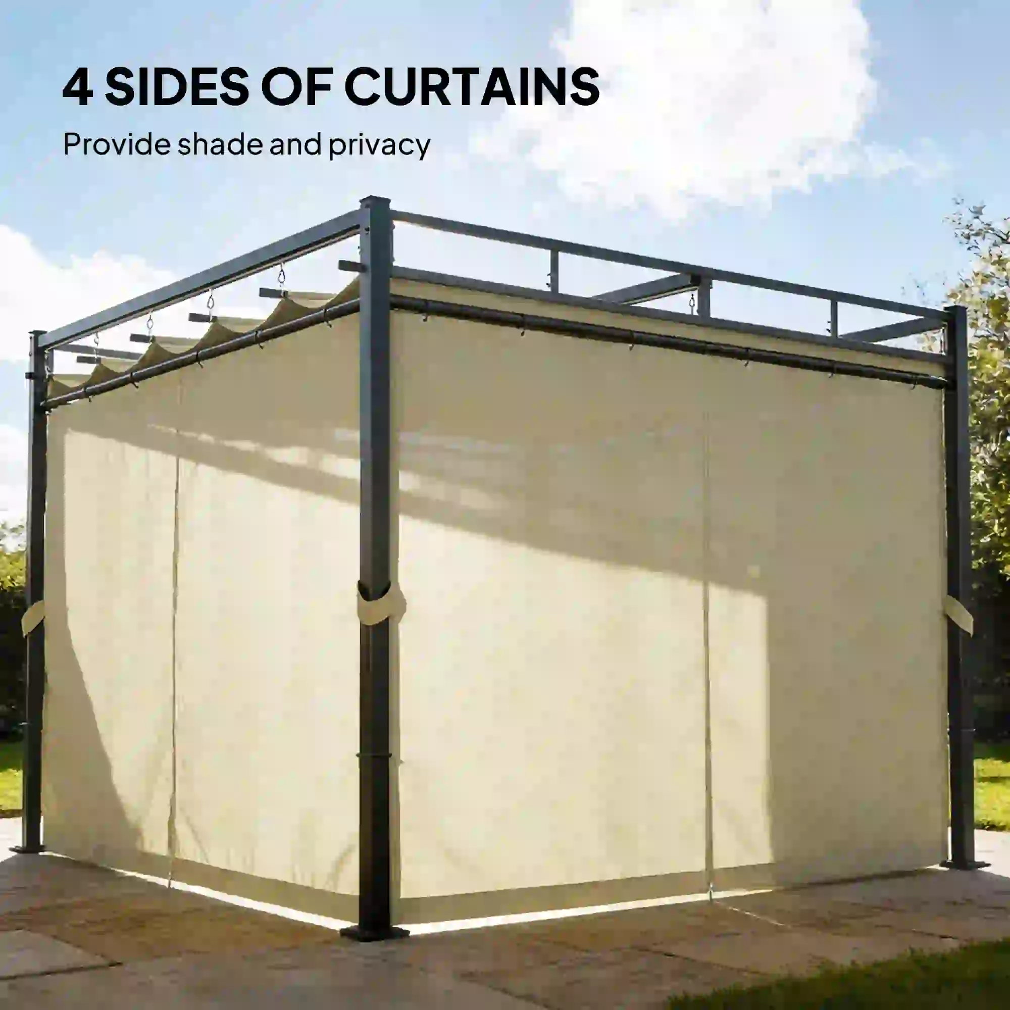 10' x 10' Outdoor Gazebo, Retractable Pergola Canopy With Curtains, Beige - Image 5