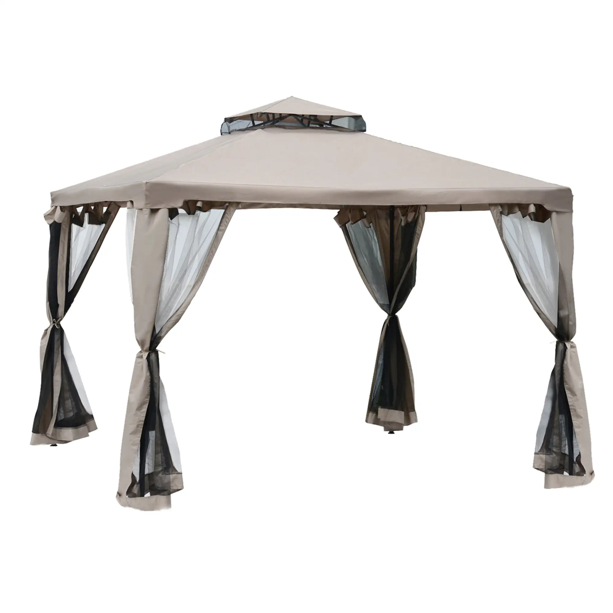 10' x 10' Outdoor Gazebo, Steel Frame, Canopy Shelter, Brown