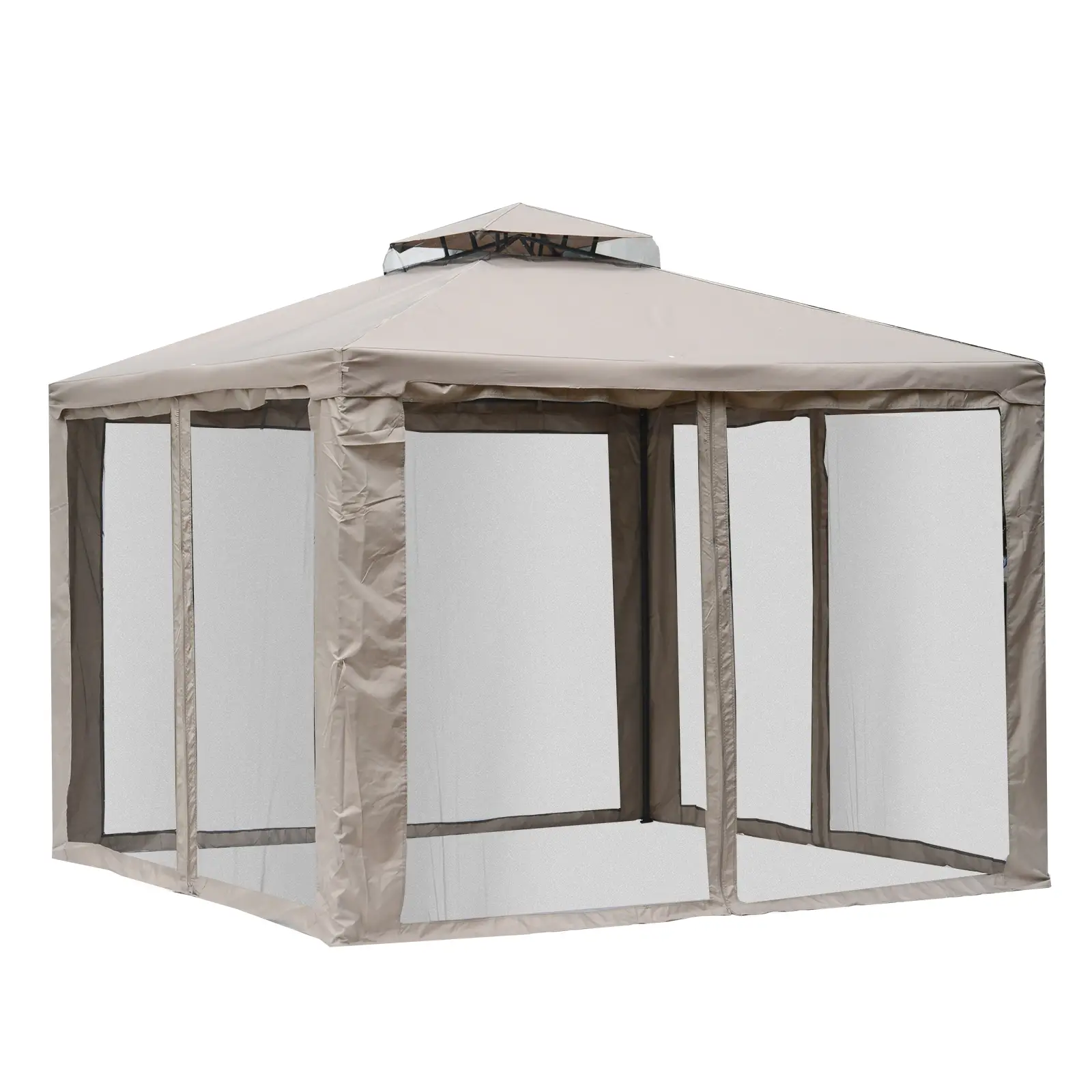10' x 10' Outdoor Gazebo, Steel Frame, Canopy Shelter, Brown - Image 14