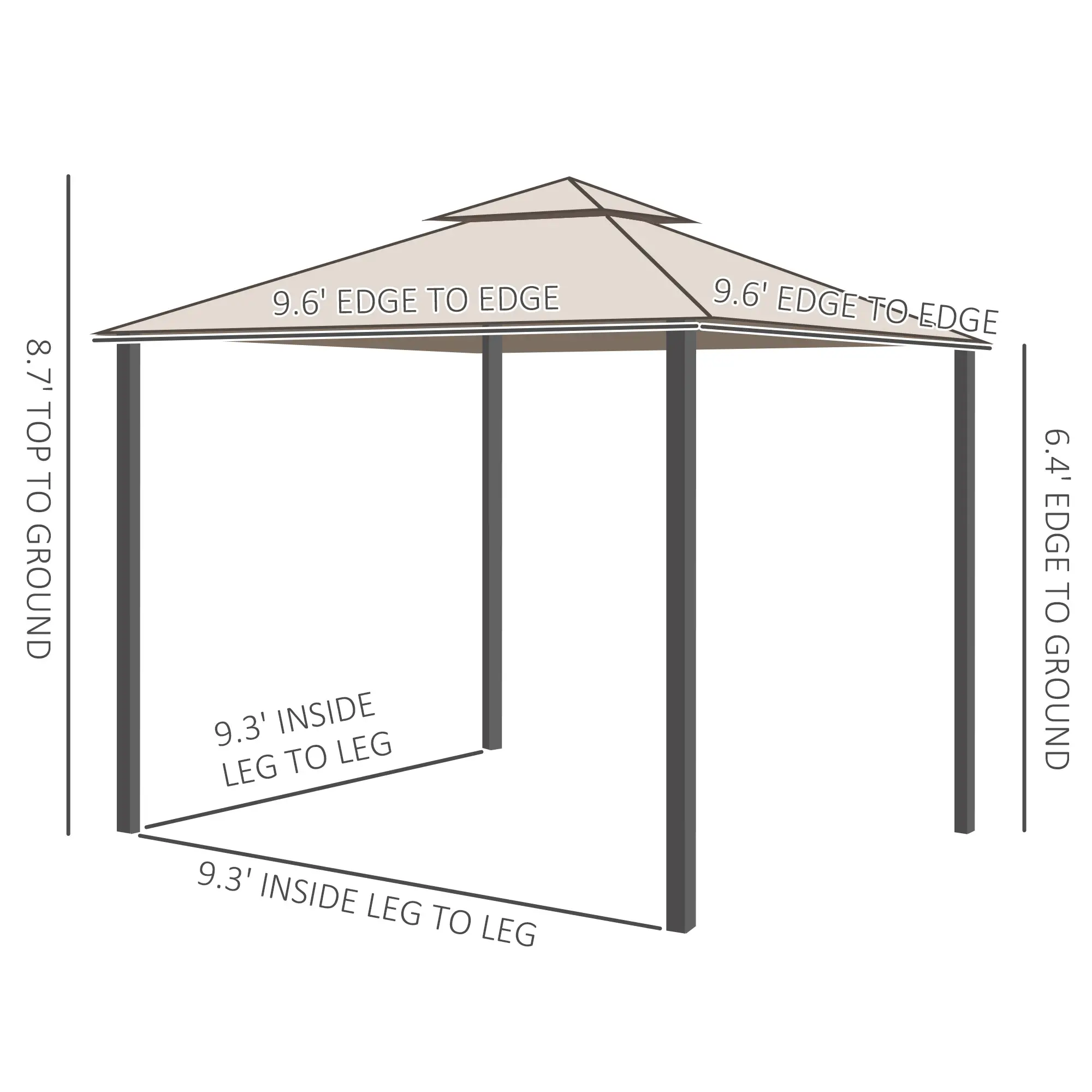 10' x 10' Outdoor Gazebo, Steel Frame, Canopy Shelter, Brown - Image 3