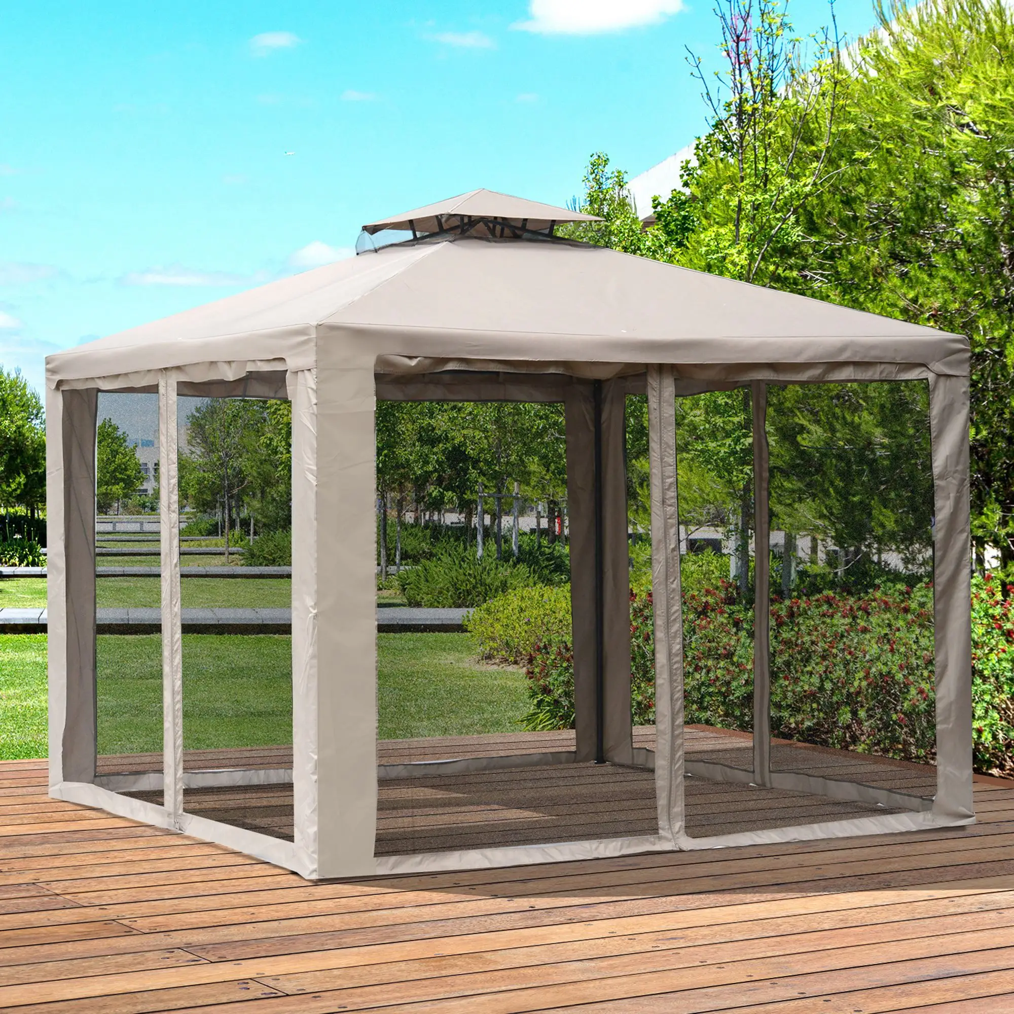 10' x 10' Outdoor Gazebo, Steel Frame, Canopy Shelter, Brown - Image 8