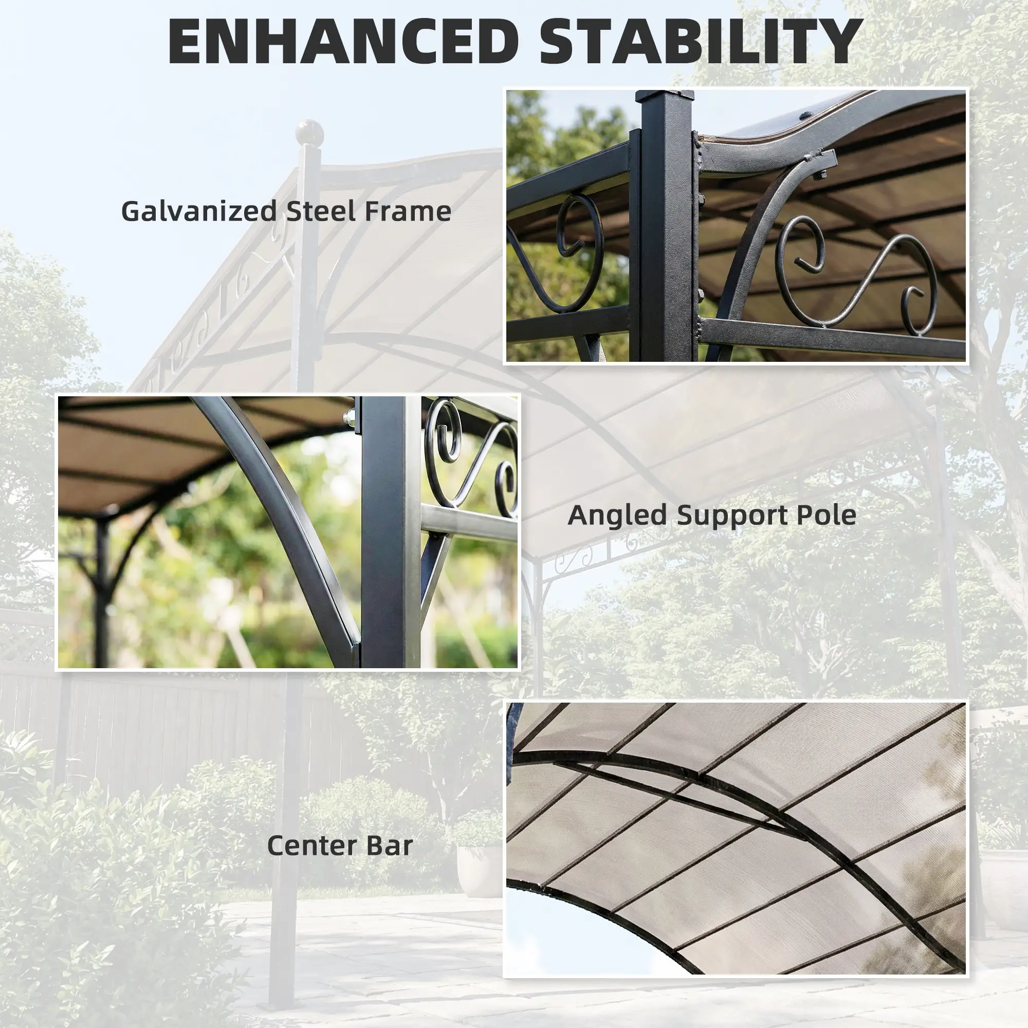 10' x 10' Outdoor Pergola, Galvanized Steel Frame, UV30+ Canopy, Cream White - Image 6