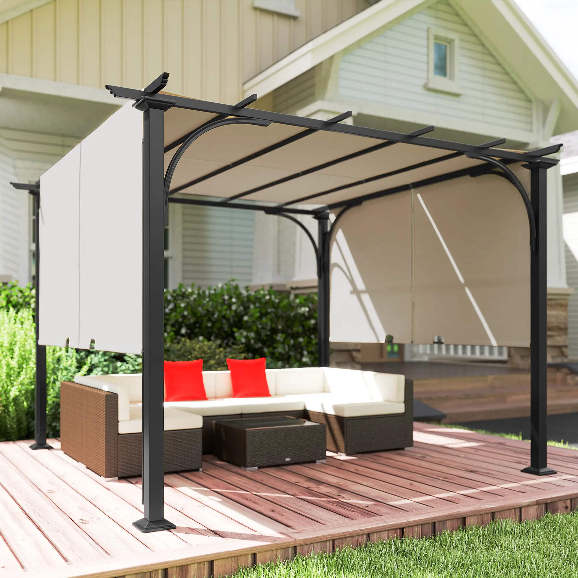 10' x 10' Outdoor Pergola, Steel Frame, Beige - Image 10