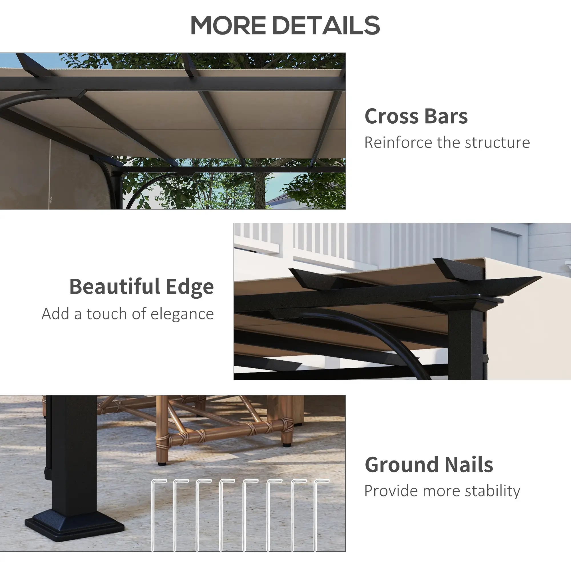 10' x 10' Outdoor Pergola, Steel Frame, Beige - Image 6