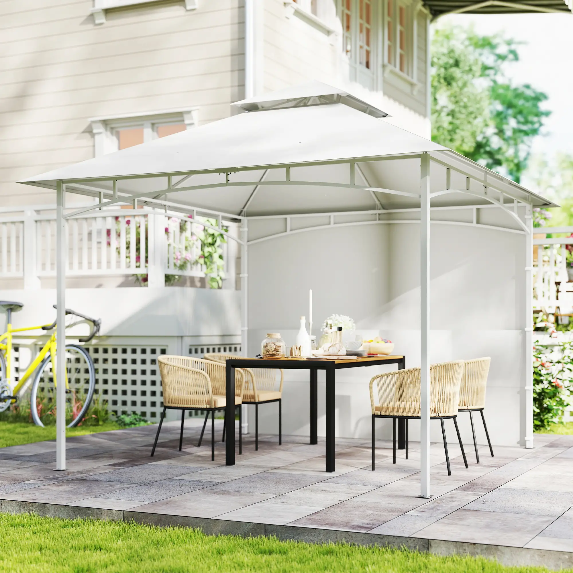 10' x 10' Patio Gazebo, Double Roof Canopy With Storage, Cream White - Image 10