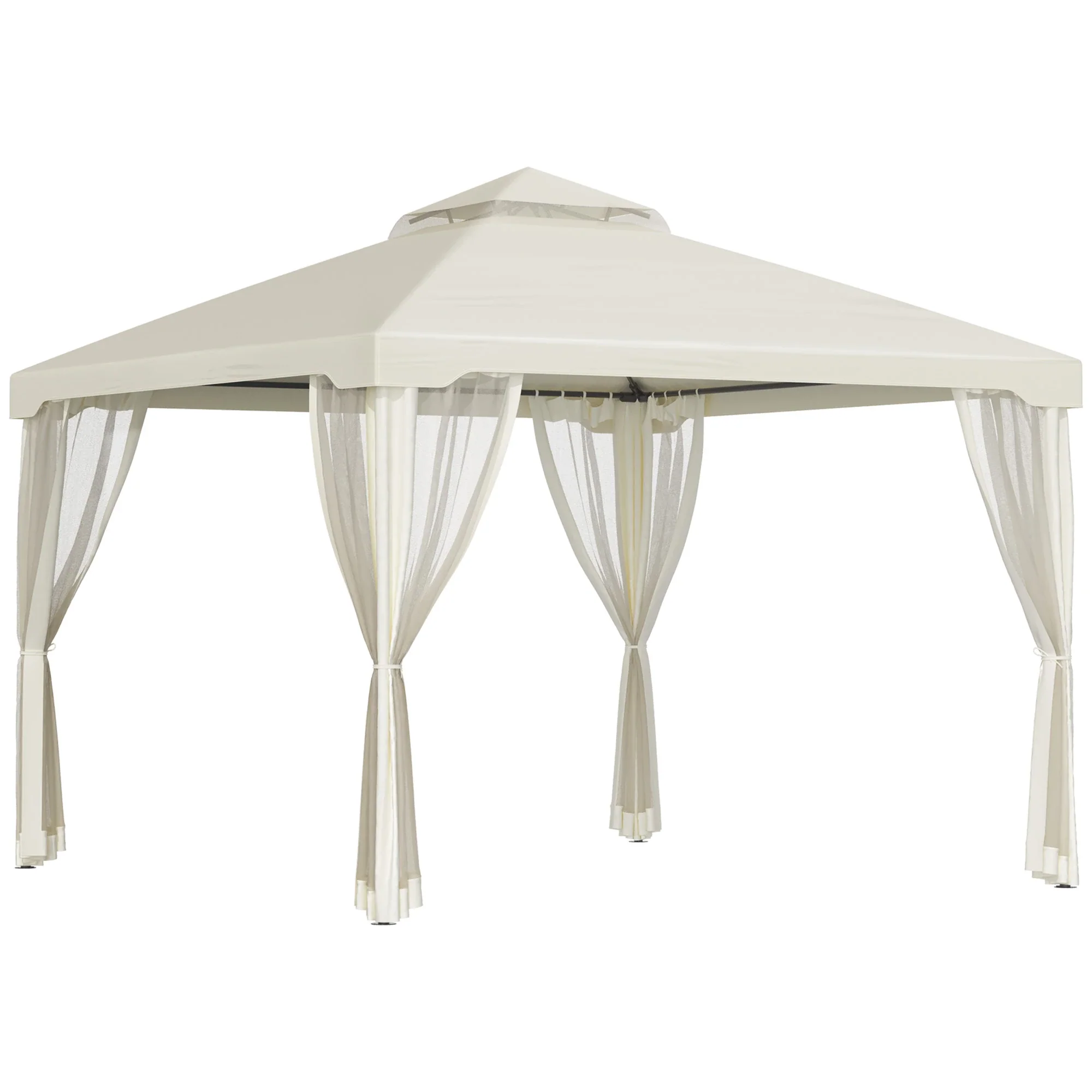 10' x 10' Patio Gazebo, Steel Frame, Mosquito Netting, Cream White