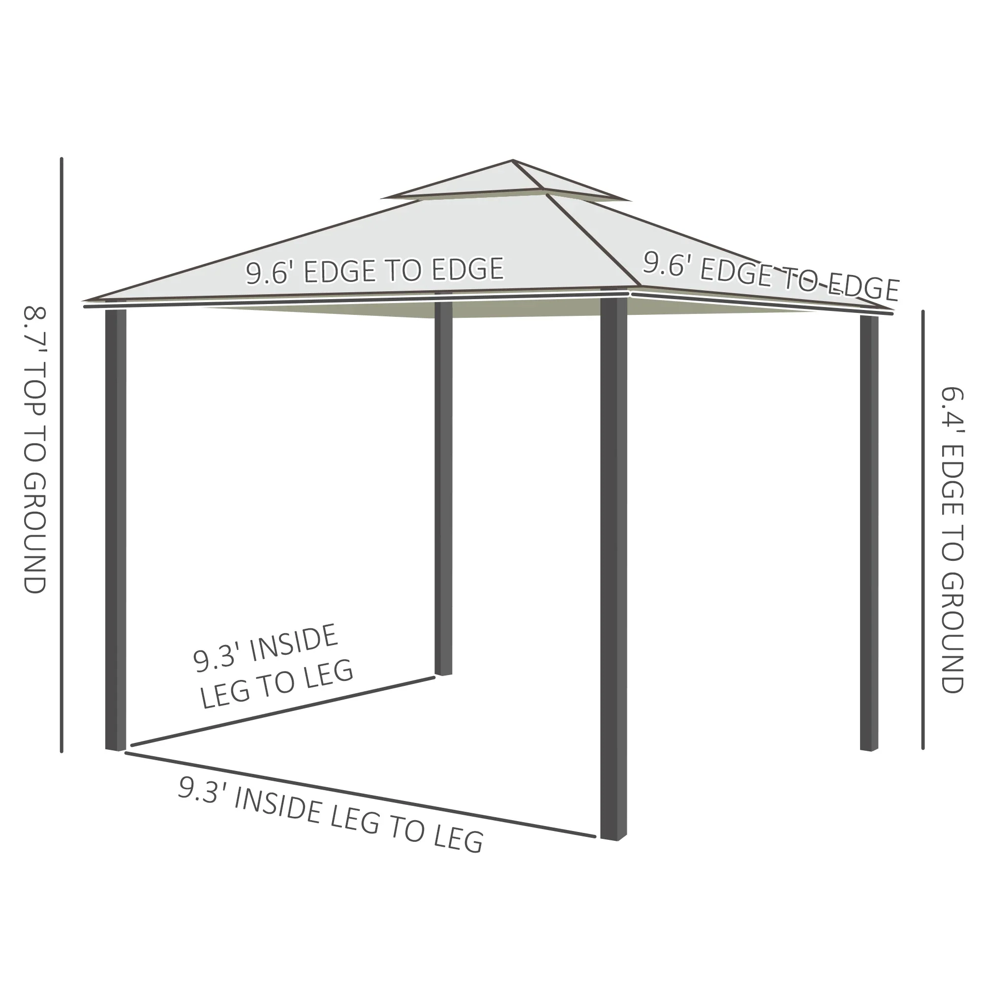 10' x 10' Patio Gazebo, Steel Frame, Mosquito Netting, Cream White - Image 3