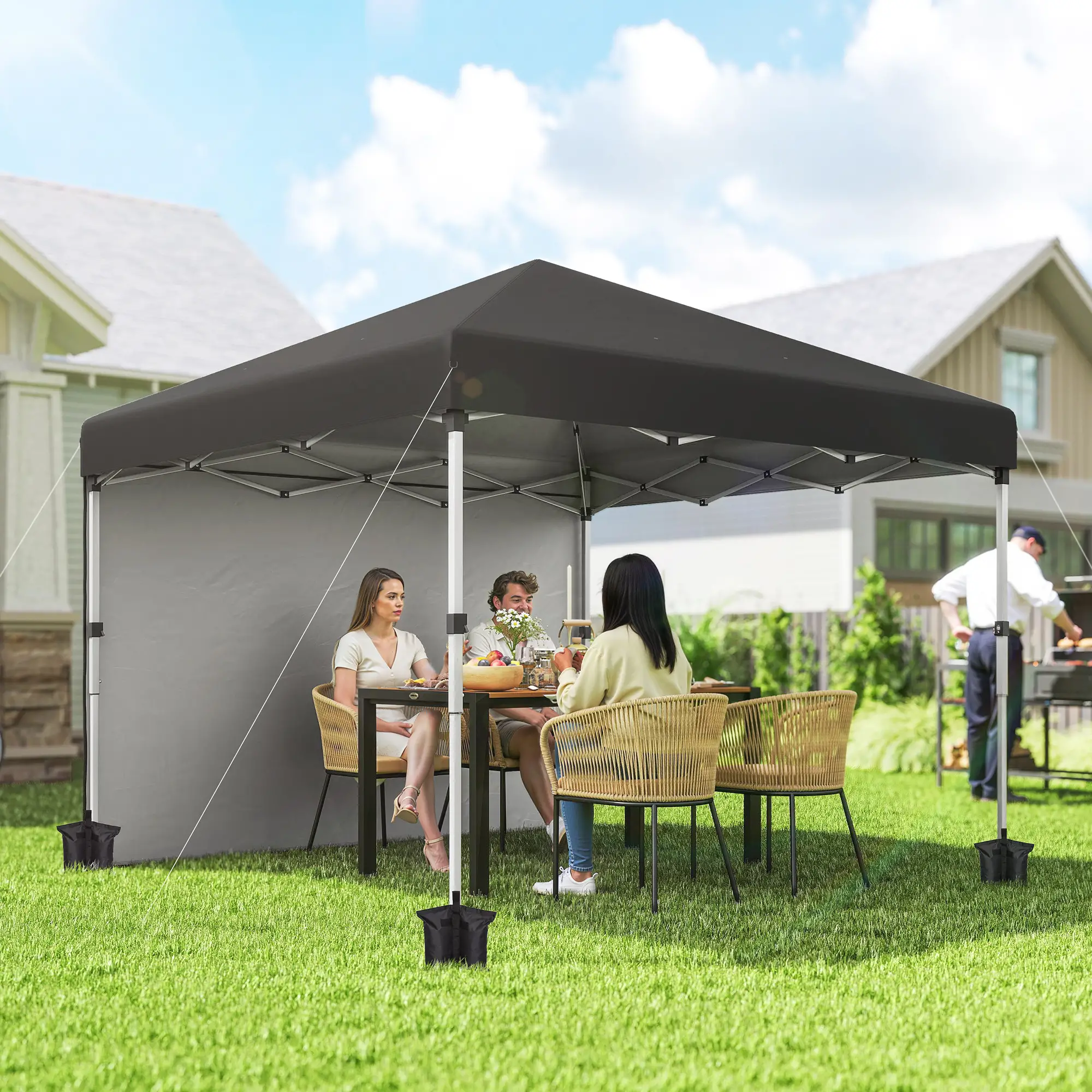 10' x 10' Pop Up Canopy, Sidewalls, Roller Bag, Adjustable Tent, Black - Image 2