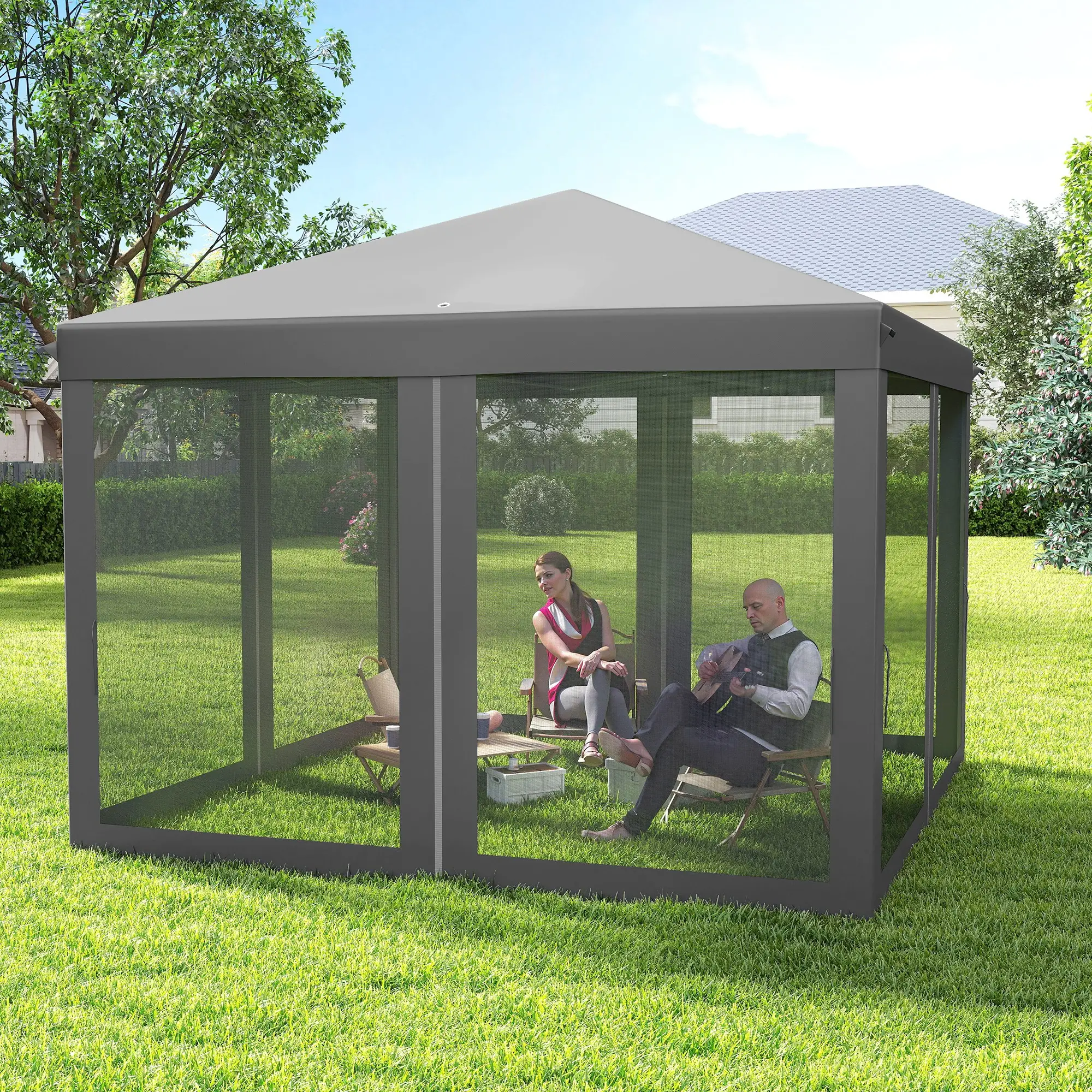 10' x 10' Pop Up Canopy Tent, Foldable With Zipper Mesh Sidewalls, Light Grey - Image 10