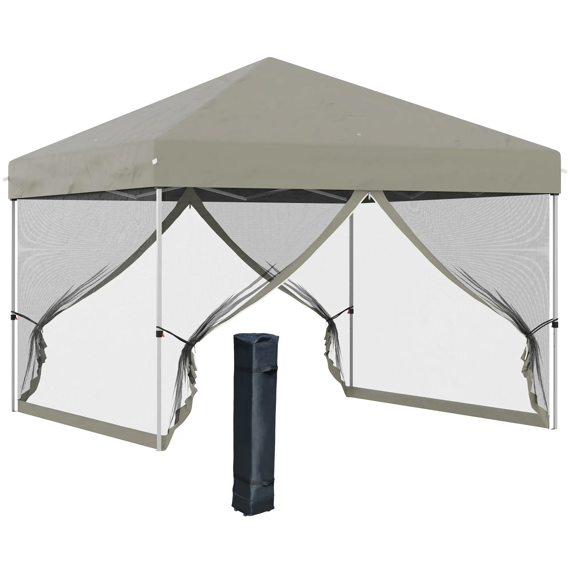 10' x 10' Pop-Up Canopy Tent, Mesh Sidewalls, Adjustable Height, Beige - Image 11