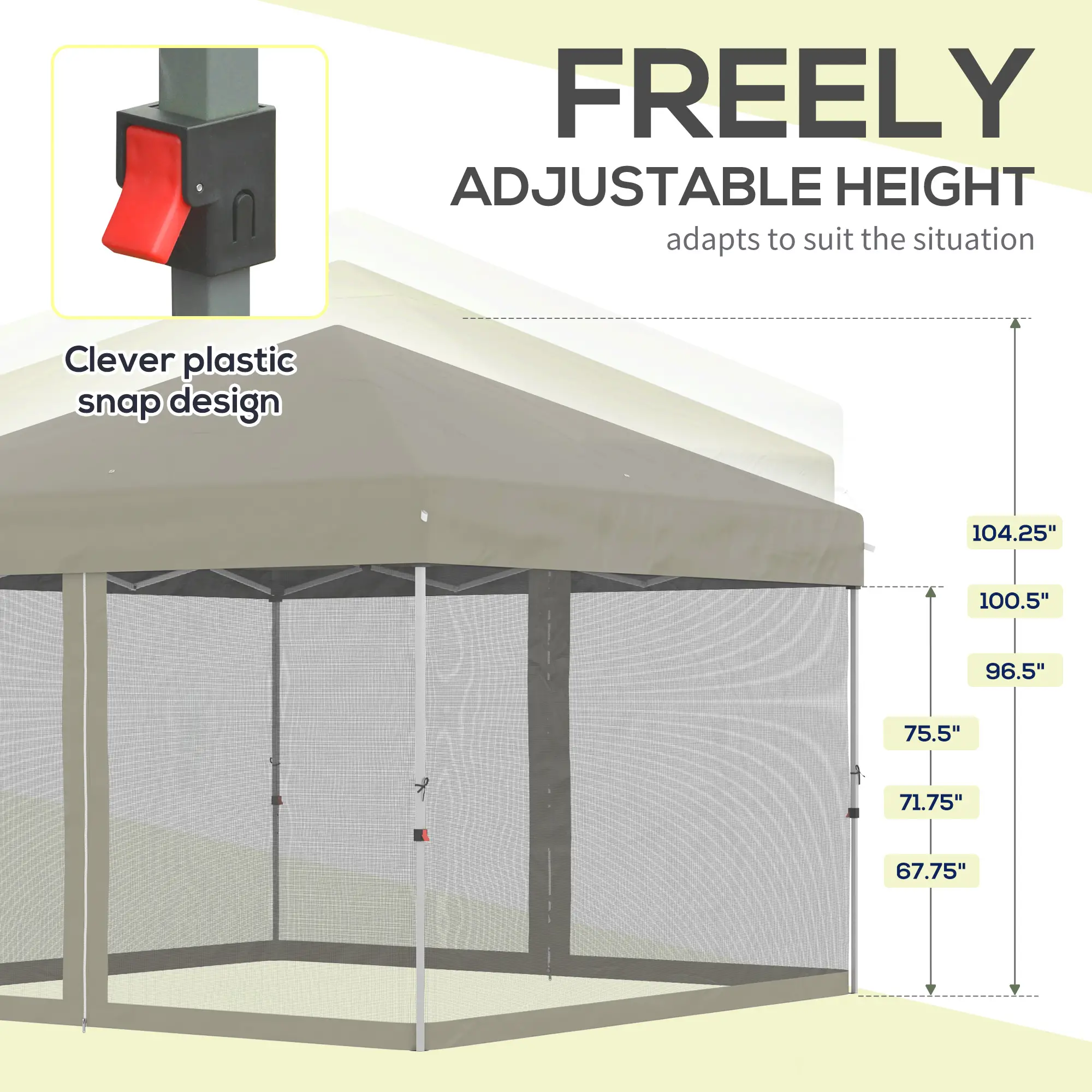 10' x 10' Pop-Up Canopy Tent, Mesh Sidewalls, Adjustable Height, Beige - Image 5