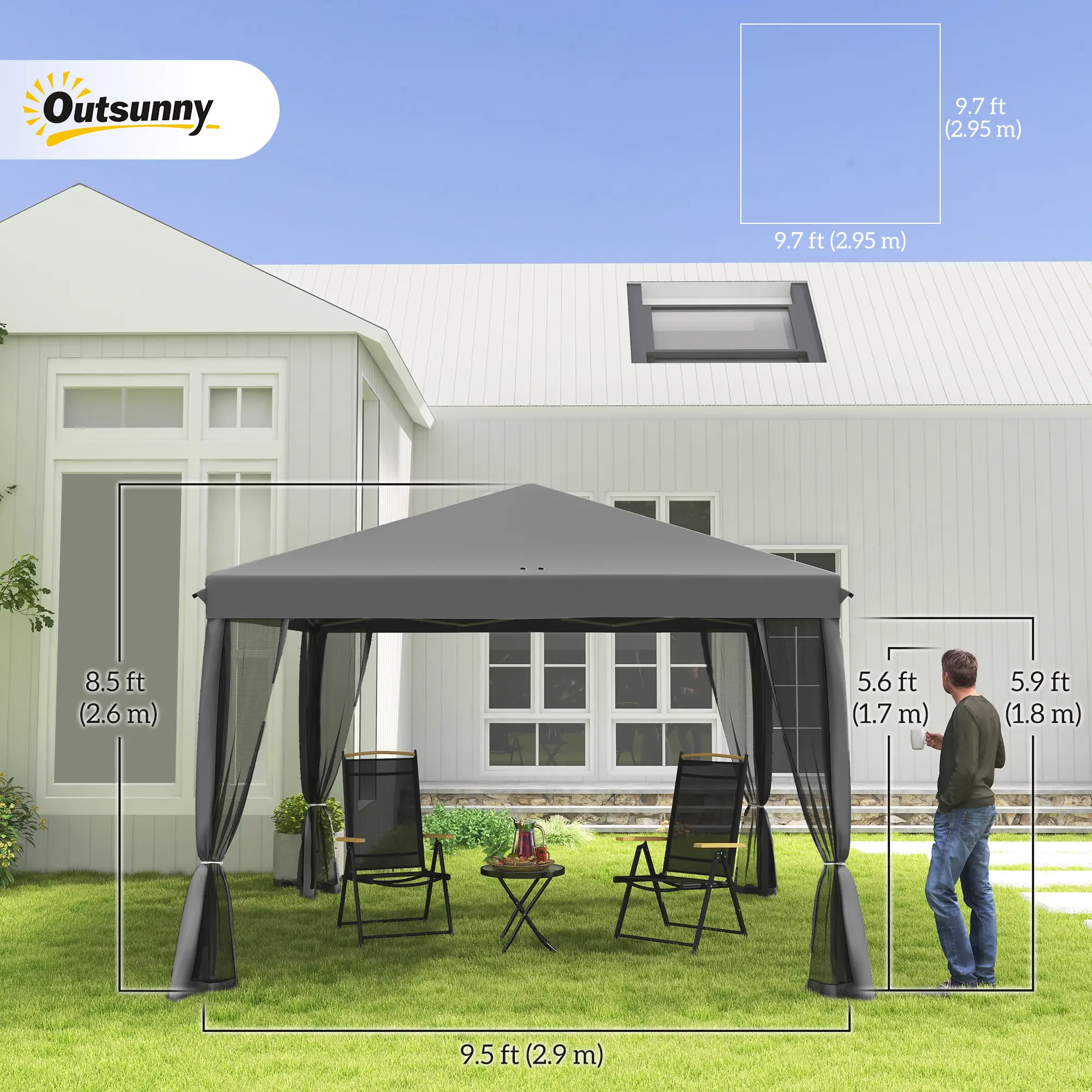 10' x 10' Pop Up Canopy Tent, Removable Mesh Sidewalls, Carry Bag, Light Grey - Image 3