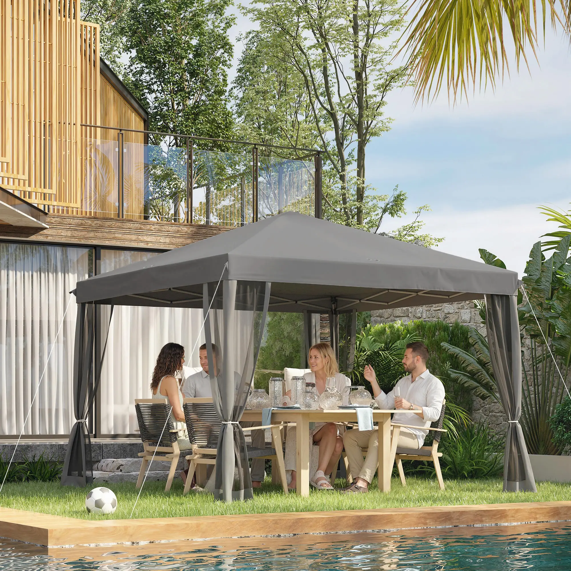 10' x 10' Pop Up Canopy Tent, Removable Mesh Sidewalls, Carry Bag, Light Grey - Image 8