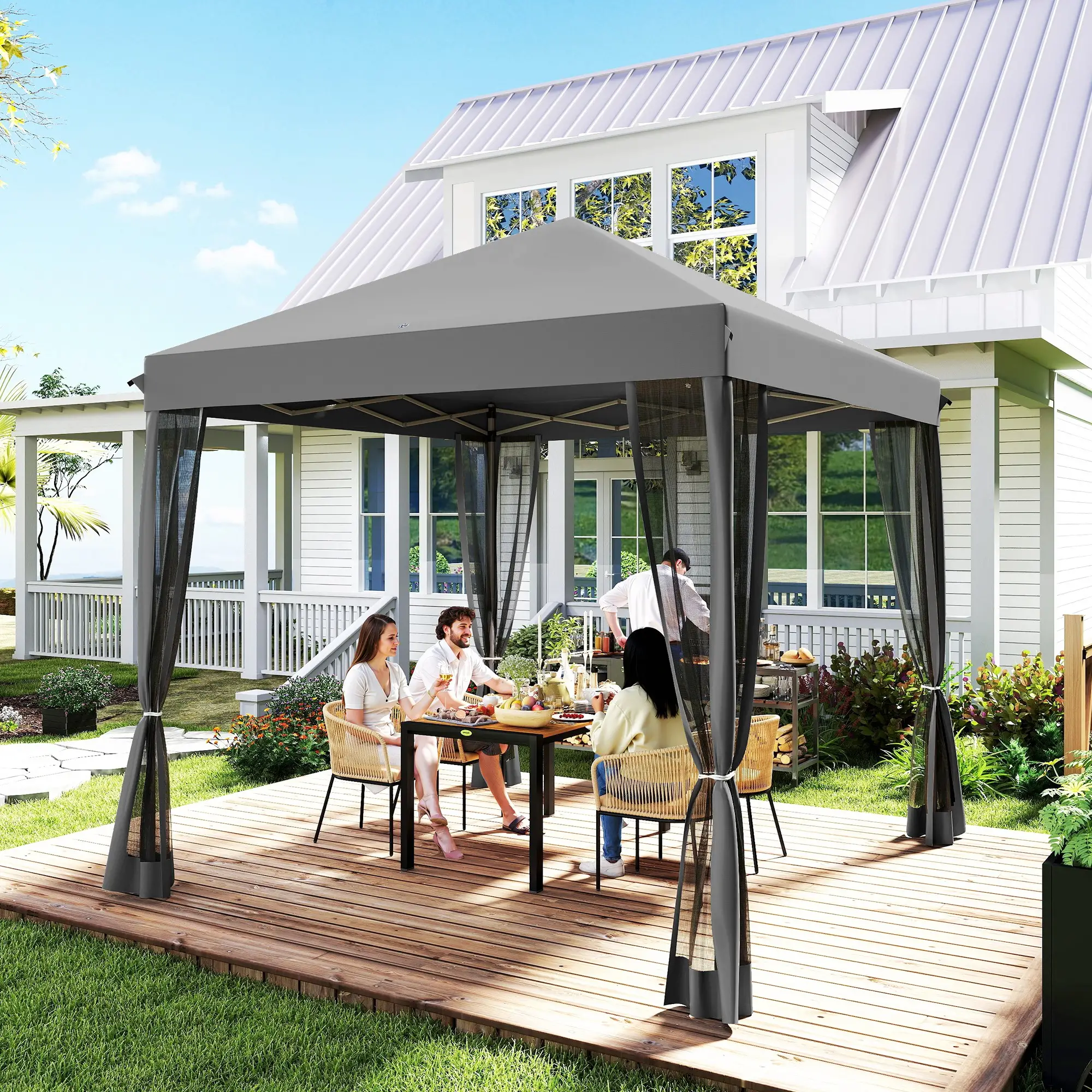 10' x 10' Pop Up Canopy Tent, Removable Mesh Sidewalls, Carry Bag, Light Grey - Image 9