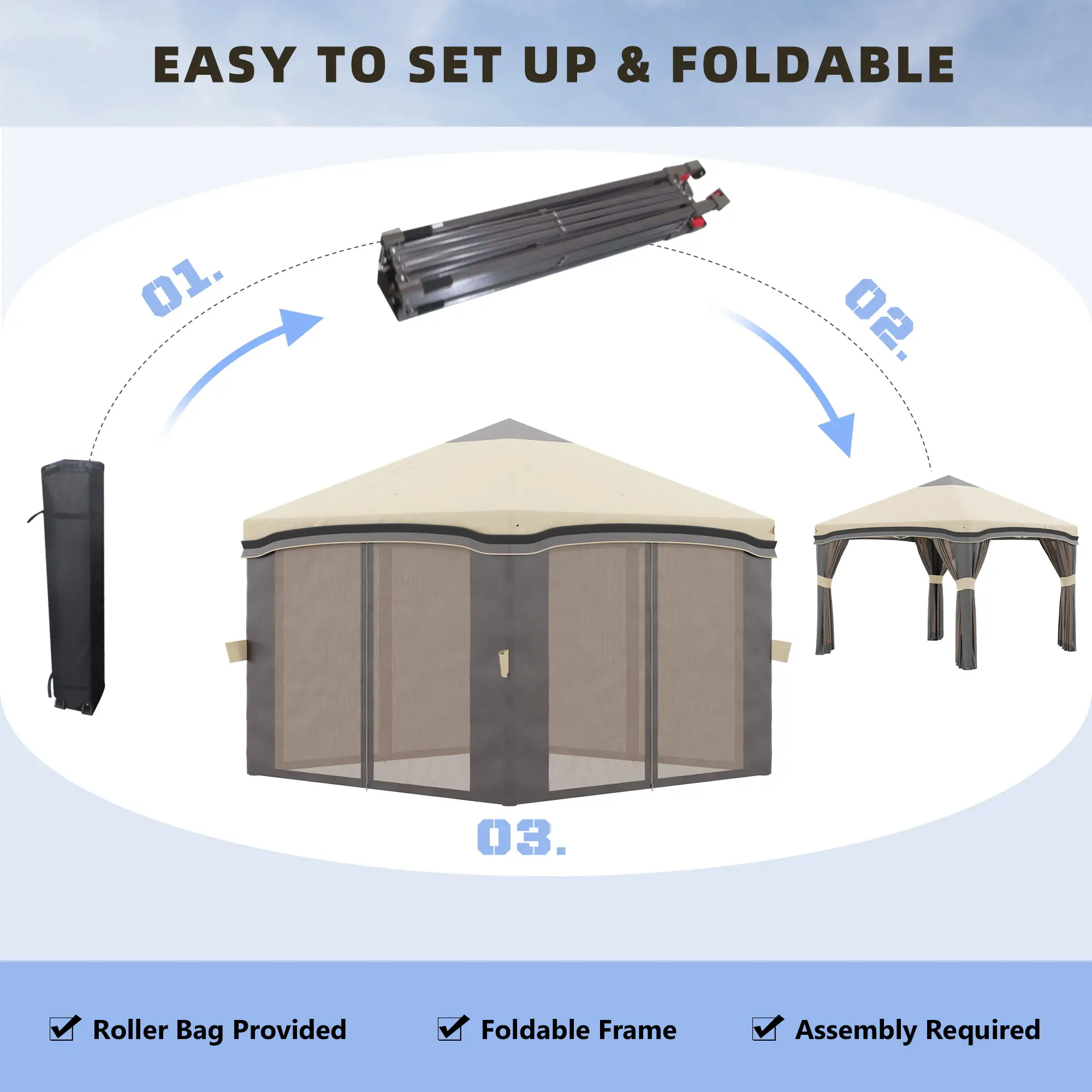 10' X 10' Pop Up Canopy With Netting, Foldable Tents, Height Adjustable - Image 5