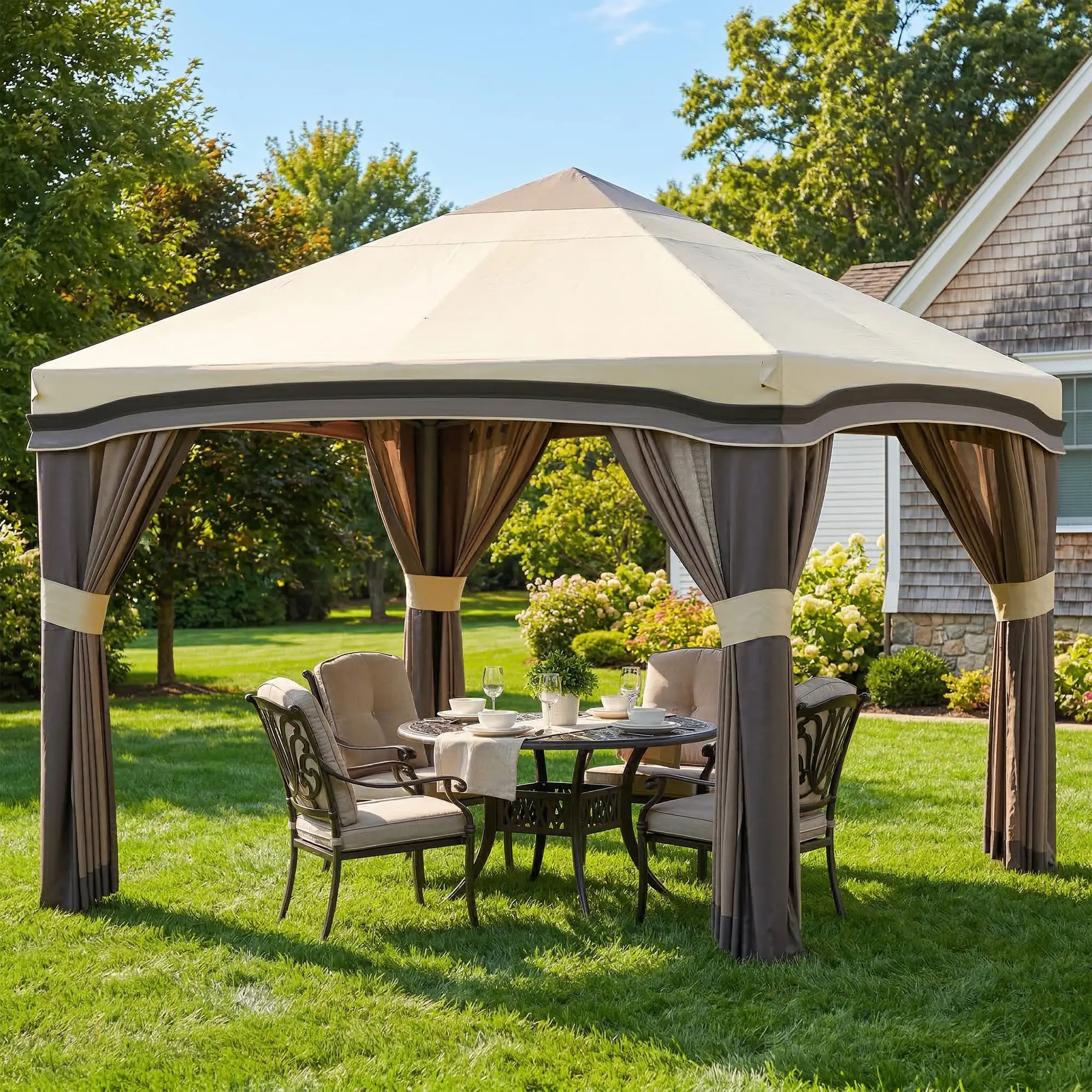 10' X 10' Pop Up Canopy With Netting, Foldable Tents, Height Adjustable - Image 8