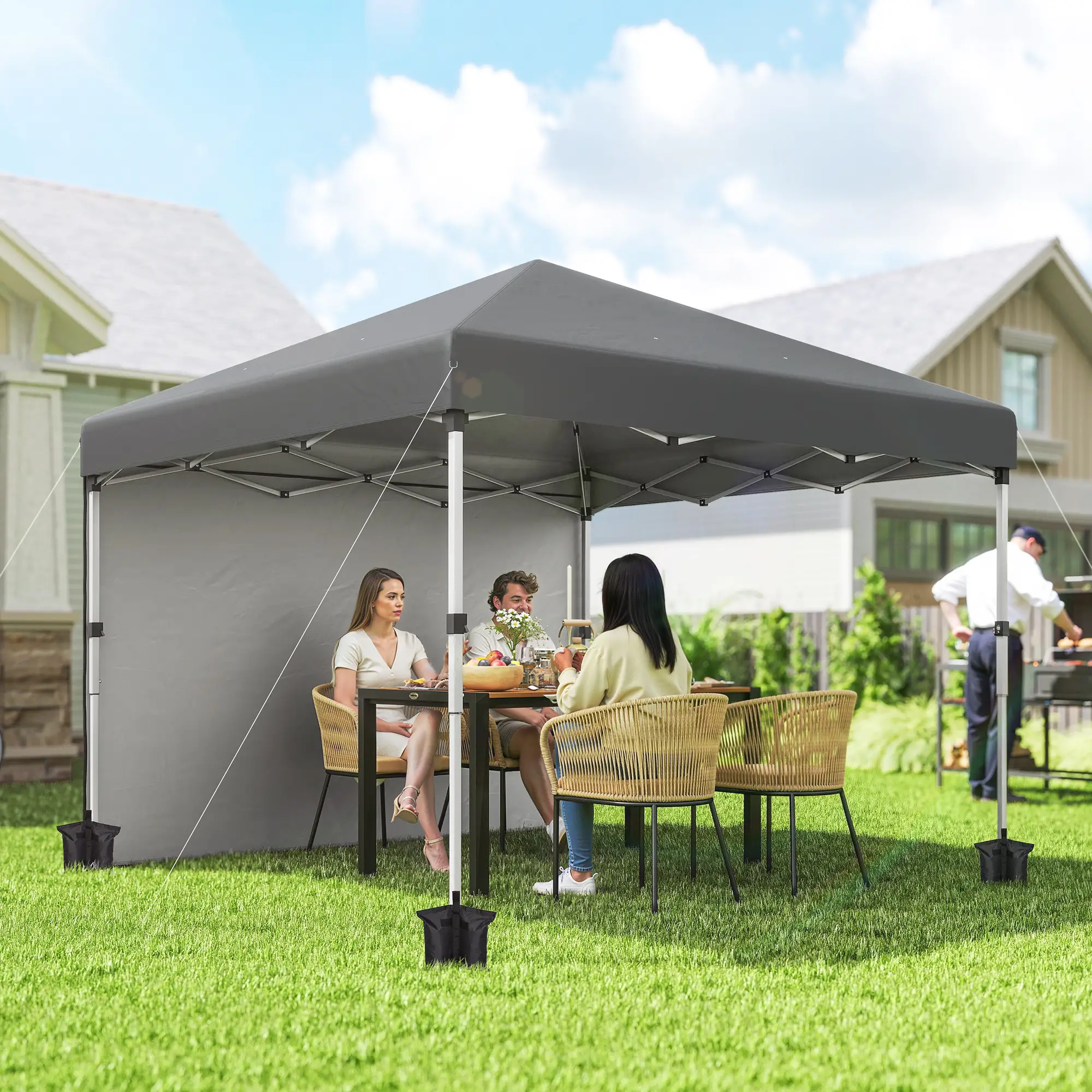 10' x 10' Pop Up Canopy With Sidewalls, Roller Bag, Height Adjustable, Grey - Image 2