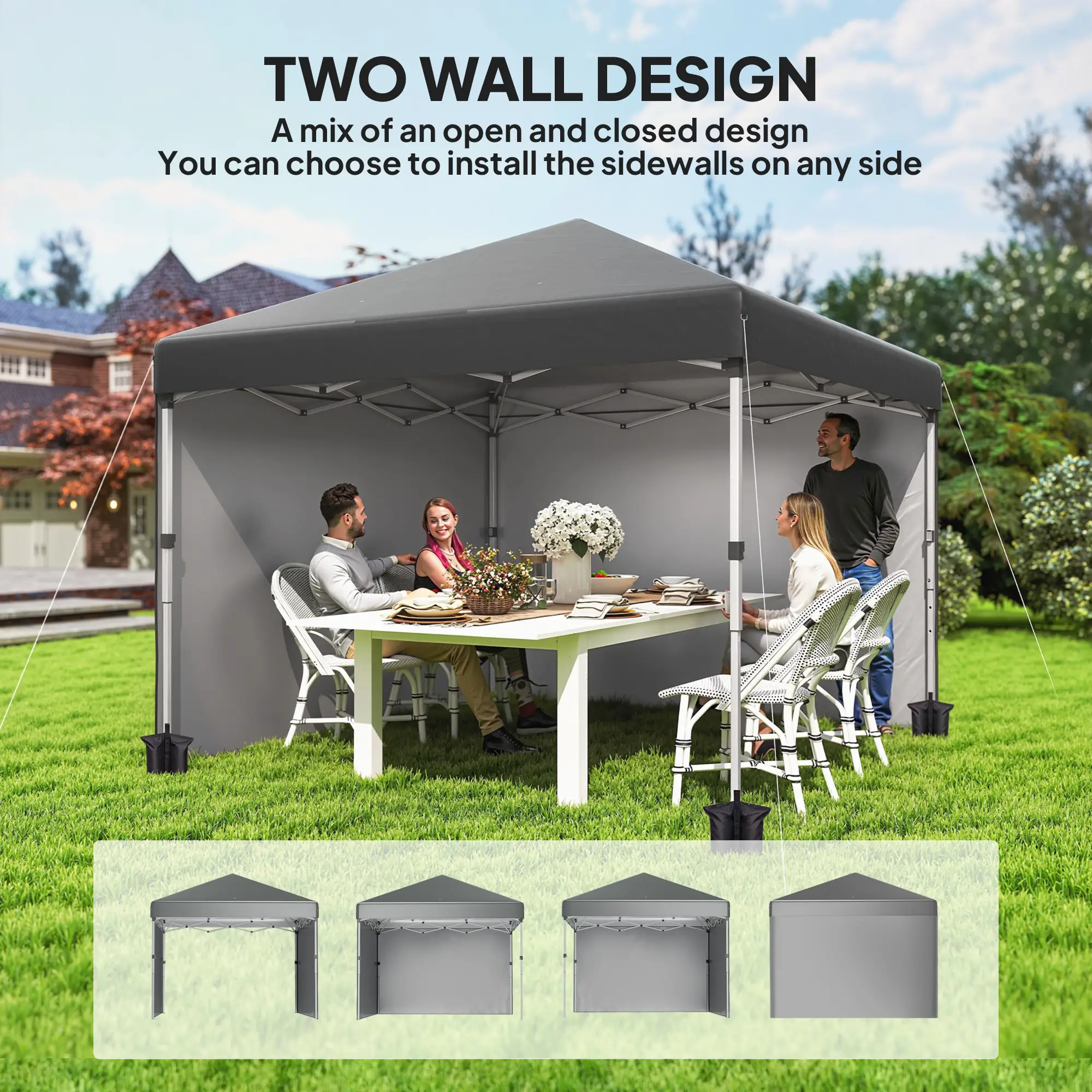 10' x 10' Pop Up Canopy With Sidewalls, Roller Bag, Height Adjustable, Grey - Image 4