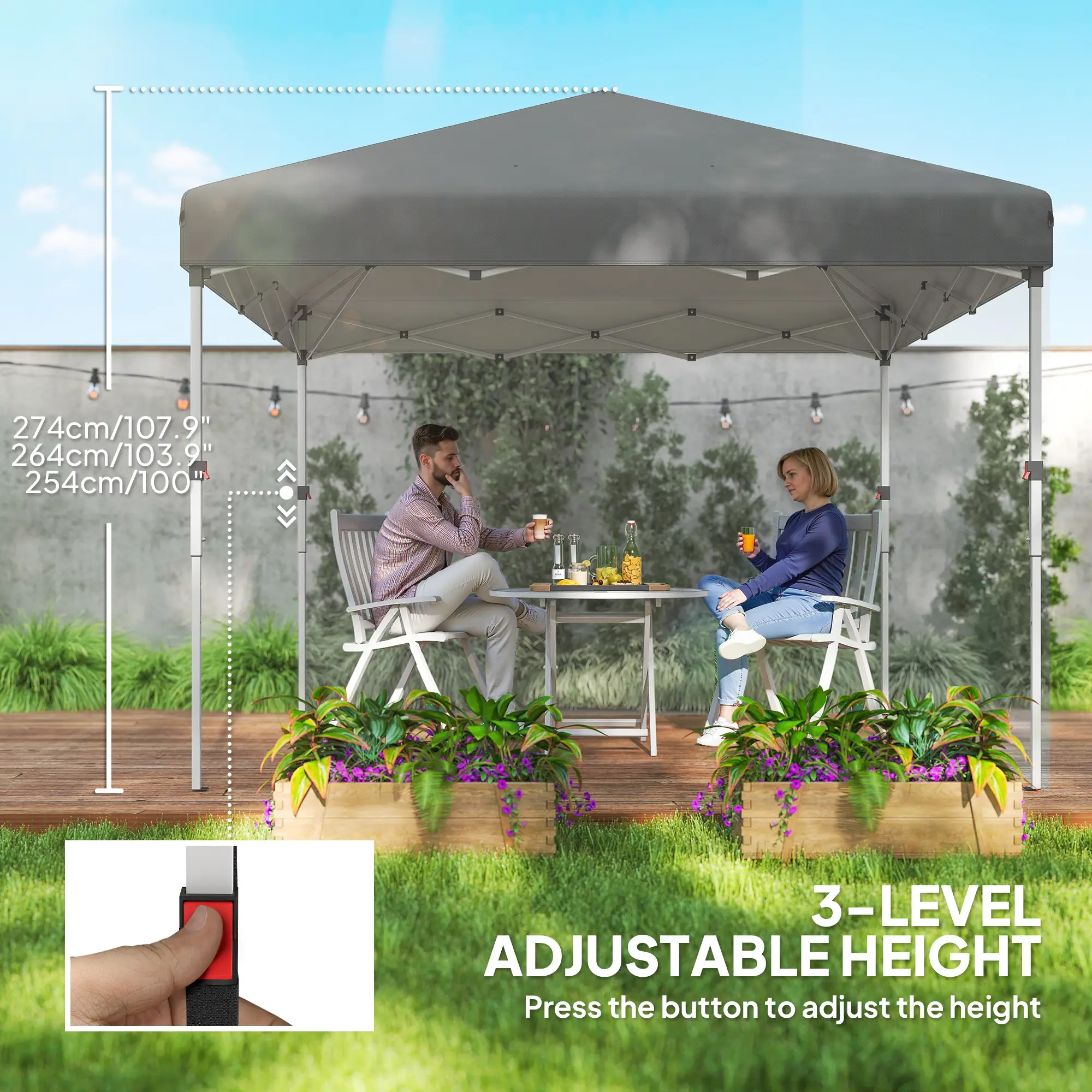 10' x 10' Pop Up Canopy With Sidewalls, Roller Bag, Height Adjustable, Grey - Image 7