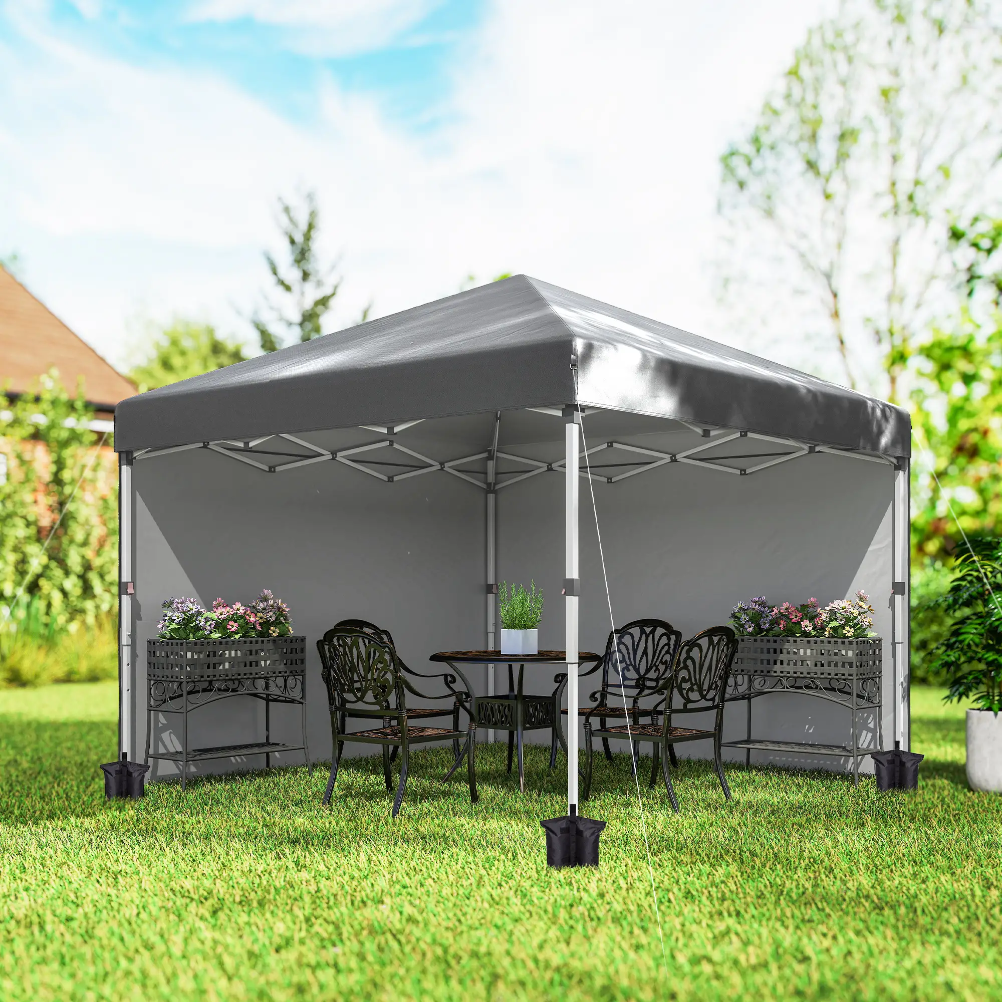 10' x 10' Pop Up Canopy With Sidewalls, Roller Bag, Height Adjustable, Grey - Image 8