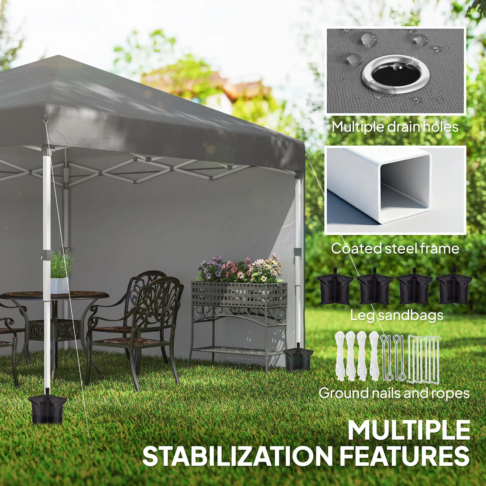 10' x 10' Pop Up Canopy With Sidewalls, Roller Bag, Height Adjustable, Grey - Image 9
