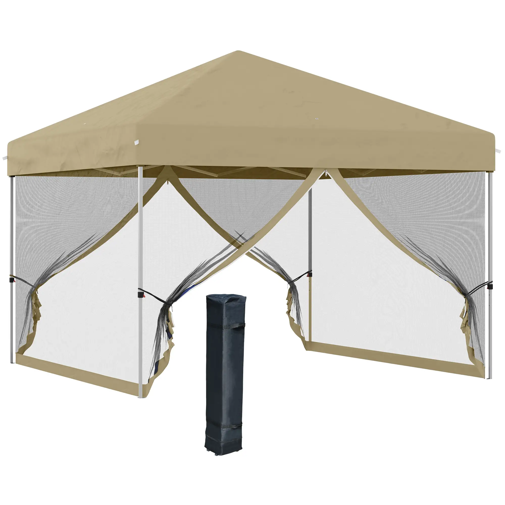 10' x 10' Pop-Up Party Tent, UPF50+ Outdoor Canopy, Mesh Sidewalls, Khaki - Image 11