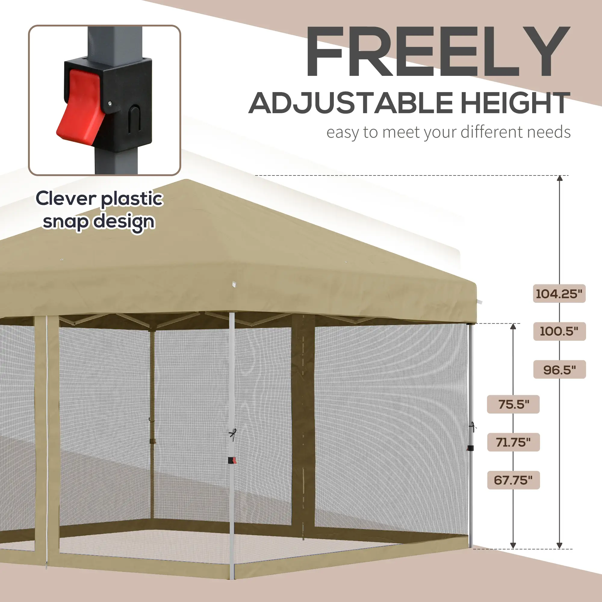 10' x 10' Pop-Up Party Tent, UPF50+ Outdoor Canopy, Mesh Sidewalls, Khaki - Image 5
