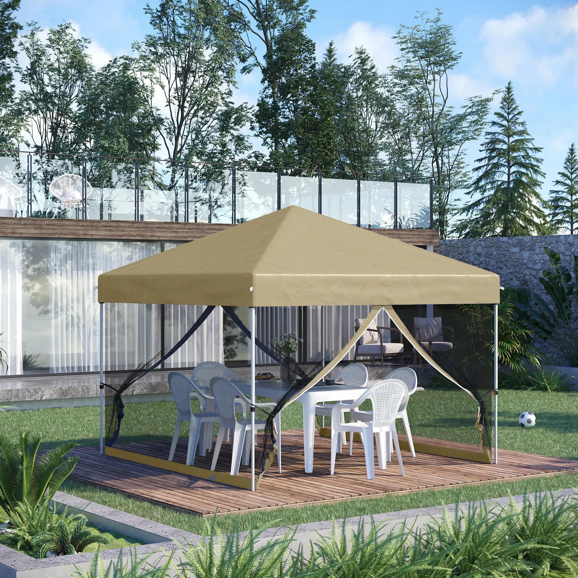 10' x 10' Pop-Up Party Tent, UPF50+ Outdoor Canopy, Mesh Sidewalls, Khaki - Image 8
