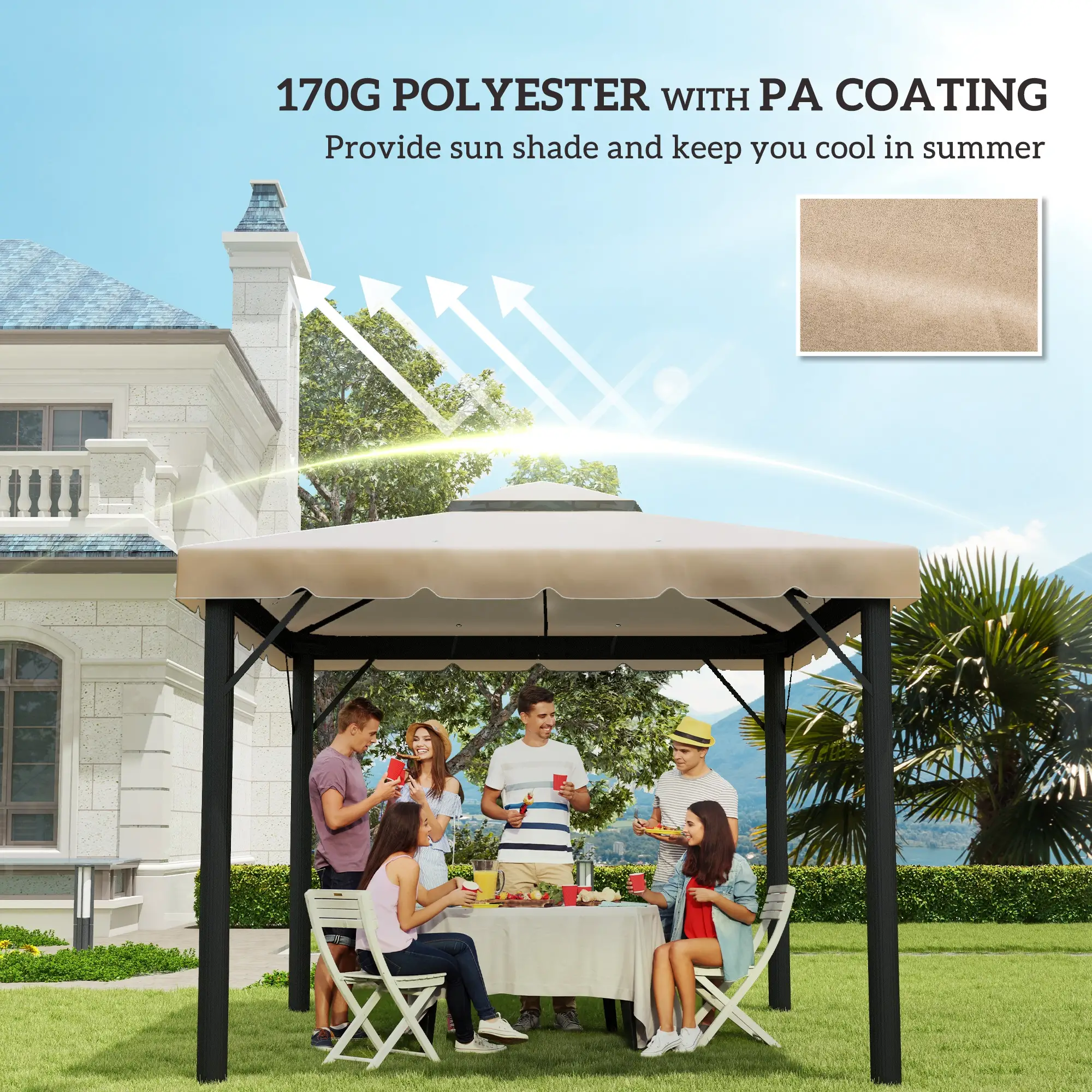 10' x 10' Replacement Canopy, Gazebo Top Cover, Double Vented Roof, Khaki - Image 6