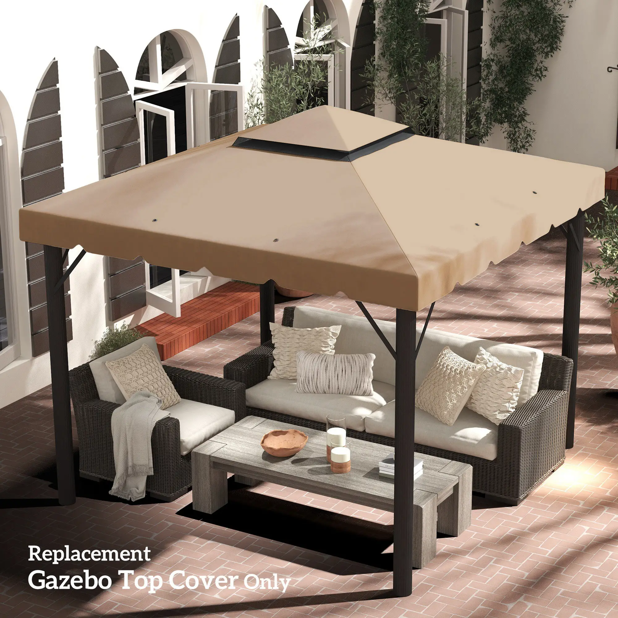 10' x 10' Replacement Canopy, Gazebo Top Cover, Double Vented Roof, Khaki - Image 8