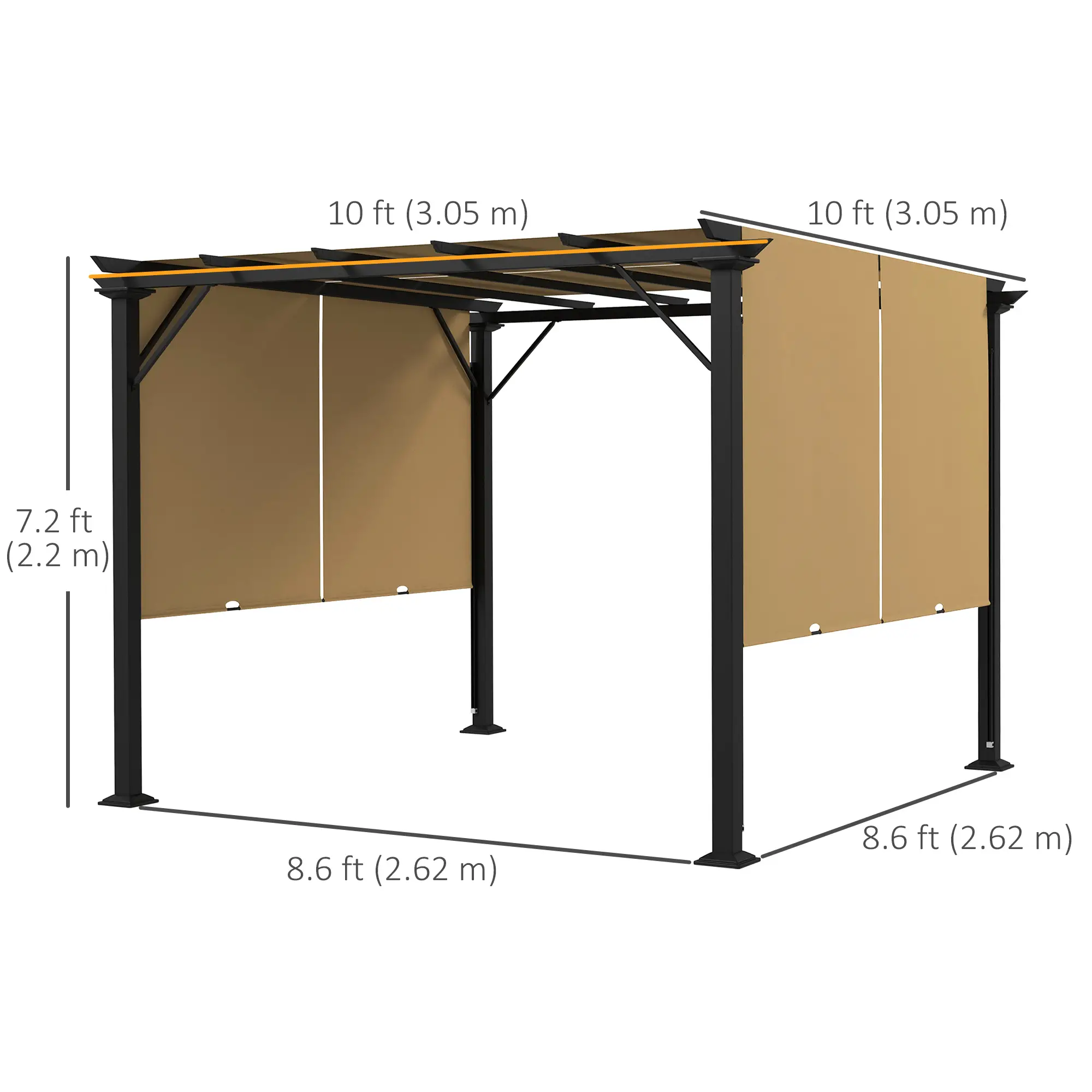 10' x 10' Retractable Pergola Canopy, Brown - Image 3