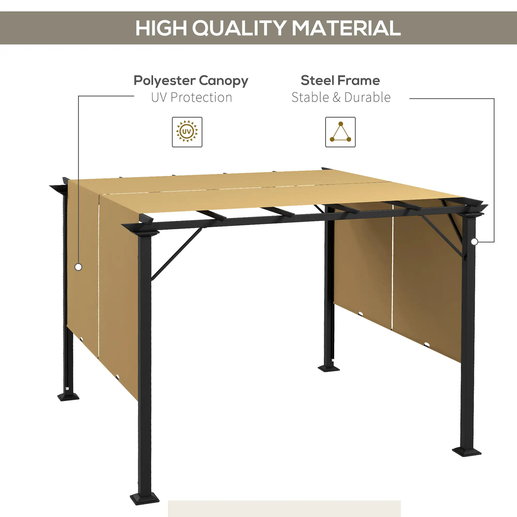 10' x 10' Retractable Pergola Canopy, Brown - Image 4