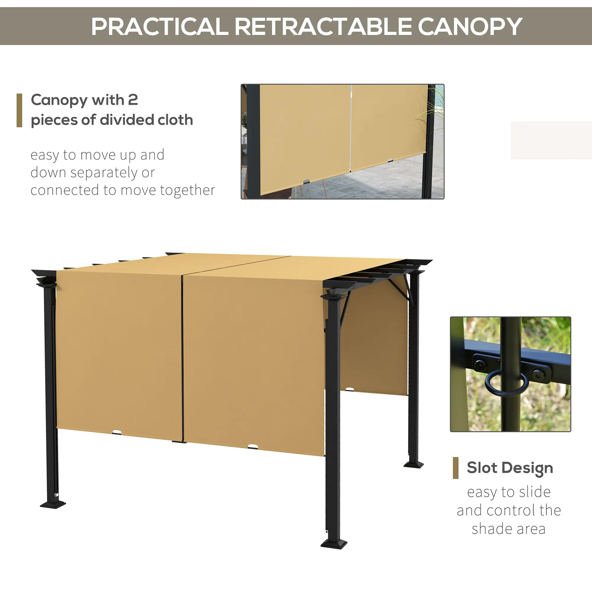 10' x 10' Retractable Pergola Canopy, Brown - Image 5