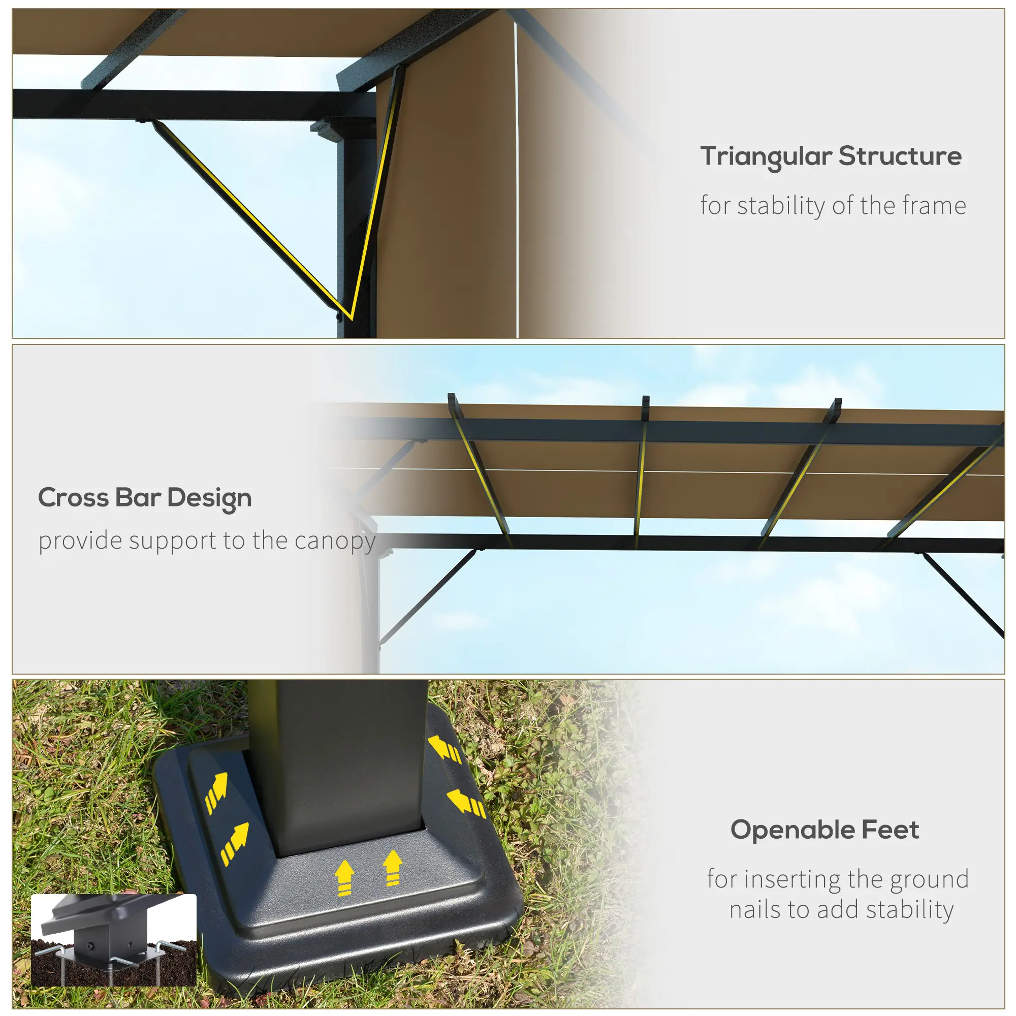 10' x 10' Retractable Pergola Canopy, Brown - Image 6