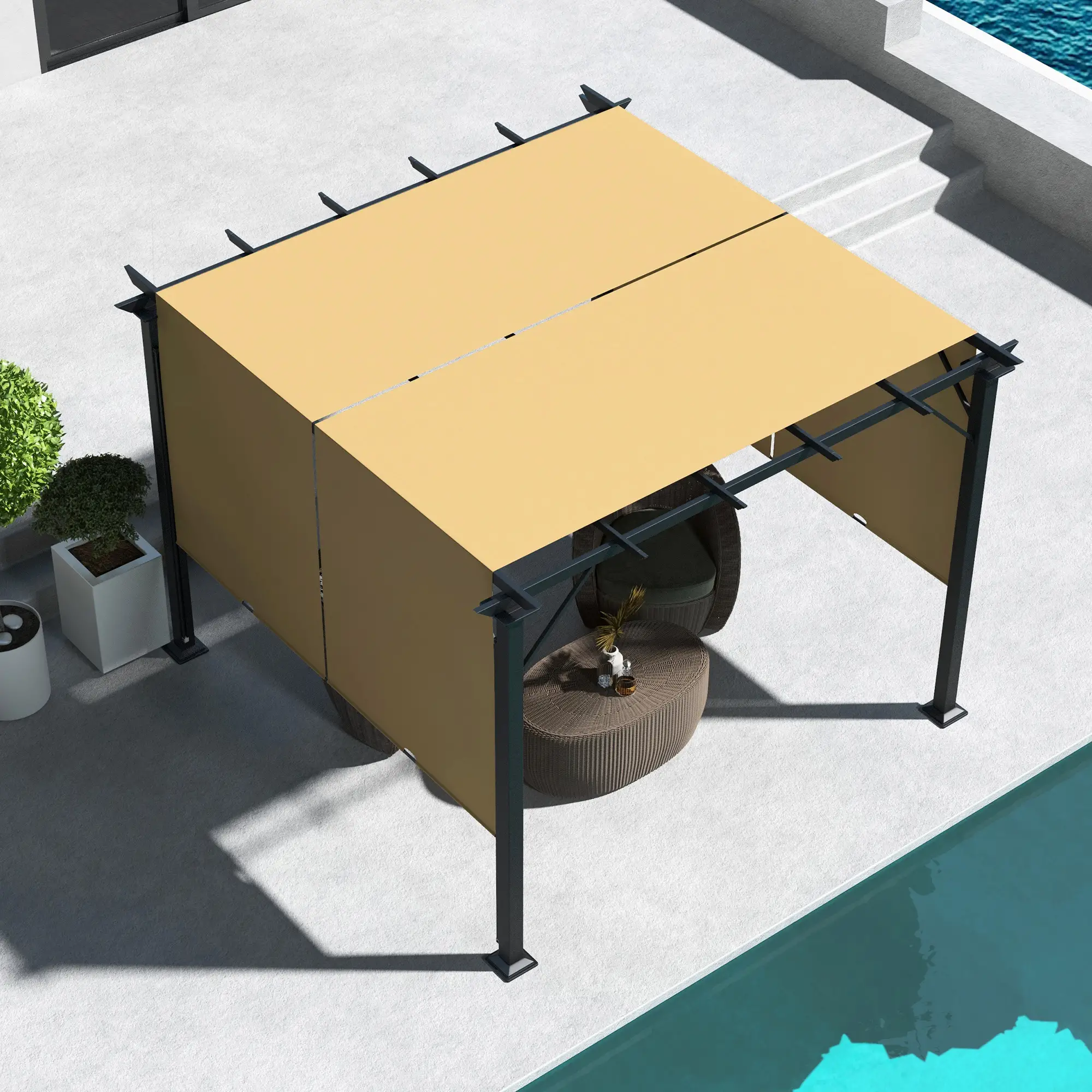 10' x 10' Retractable Pergola Canopy, Brown - Image 7