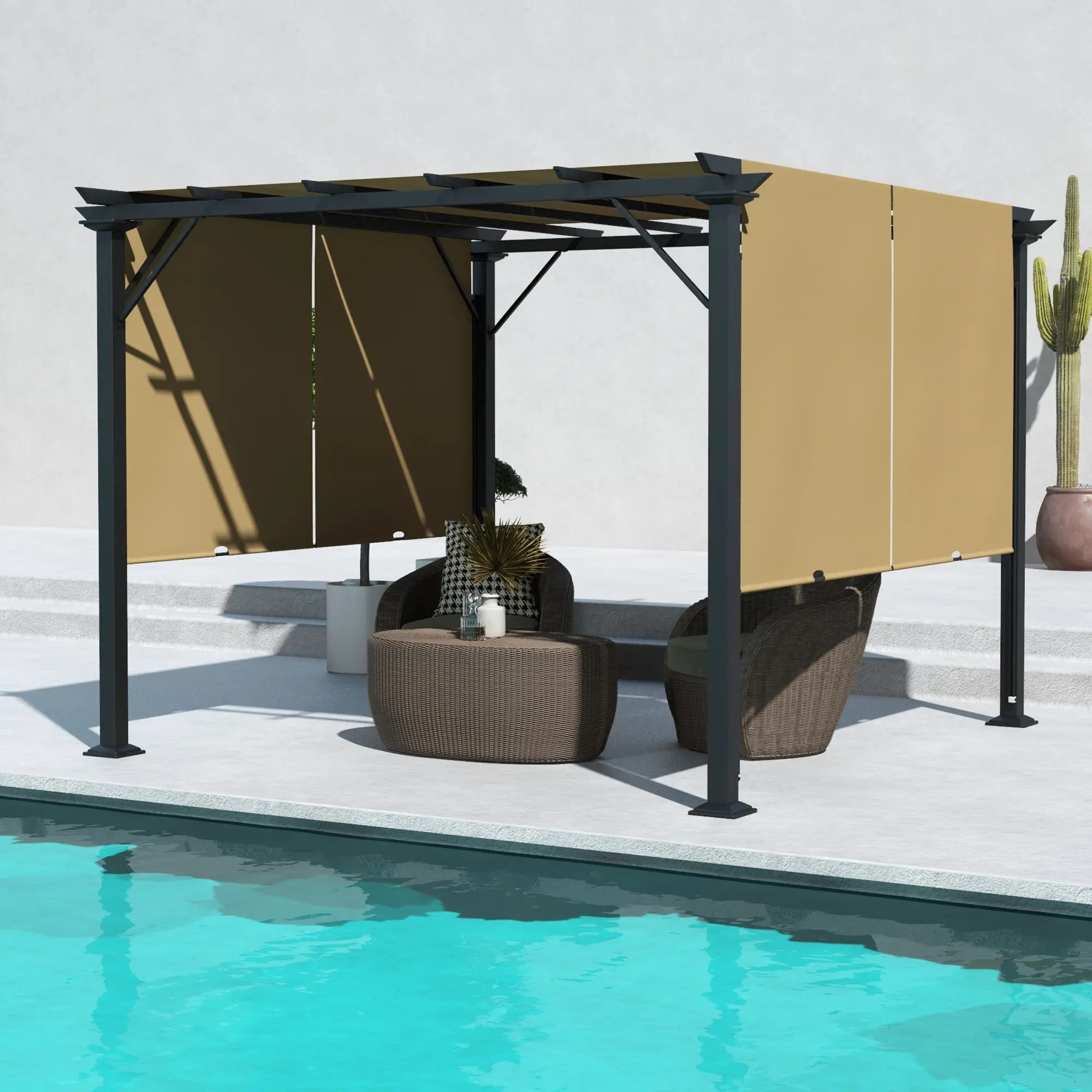 10' x 10' Retractable Pergola Canopy, Brown - Image 8