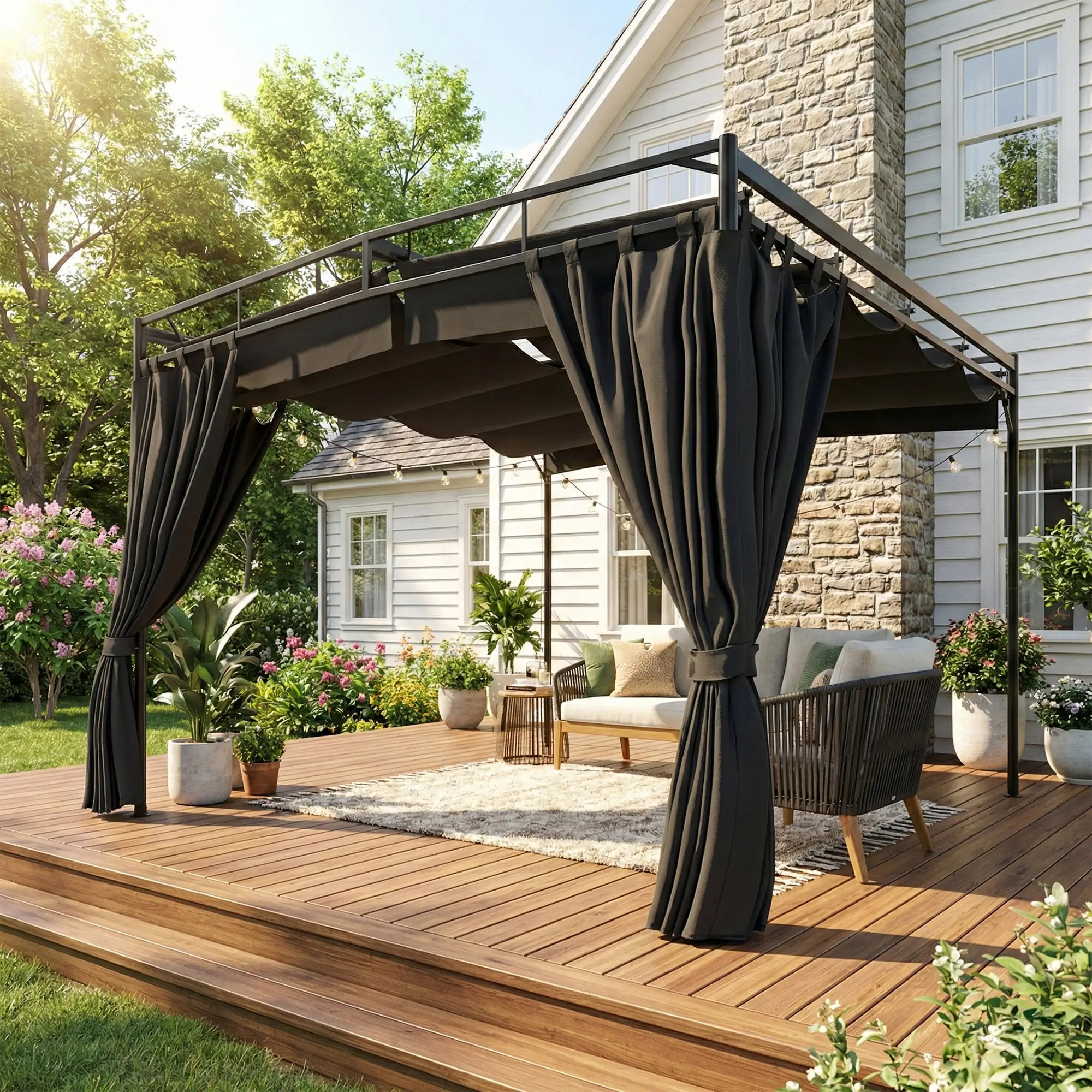10' x 10' Retractable Pergola Canopy, Metal Garden Gazebo Sun Shade - Image 10