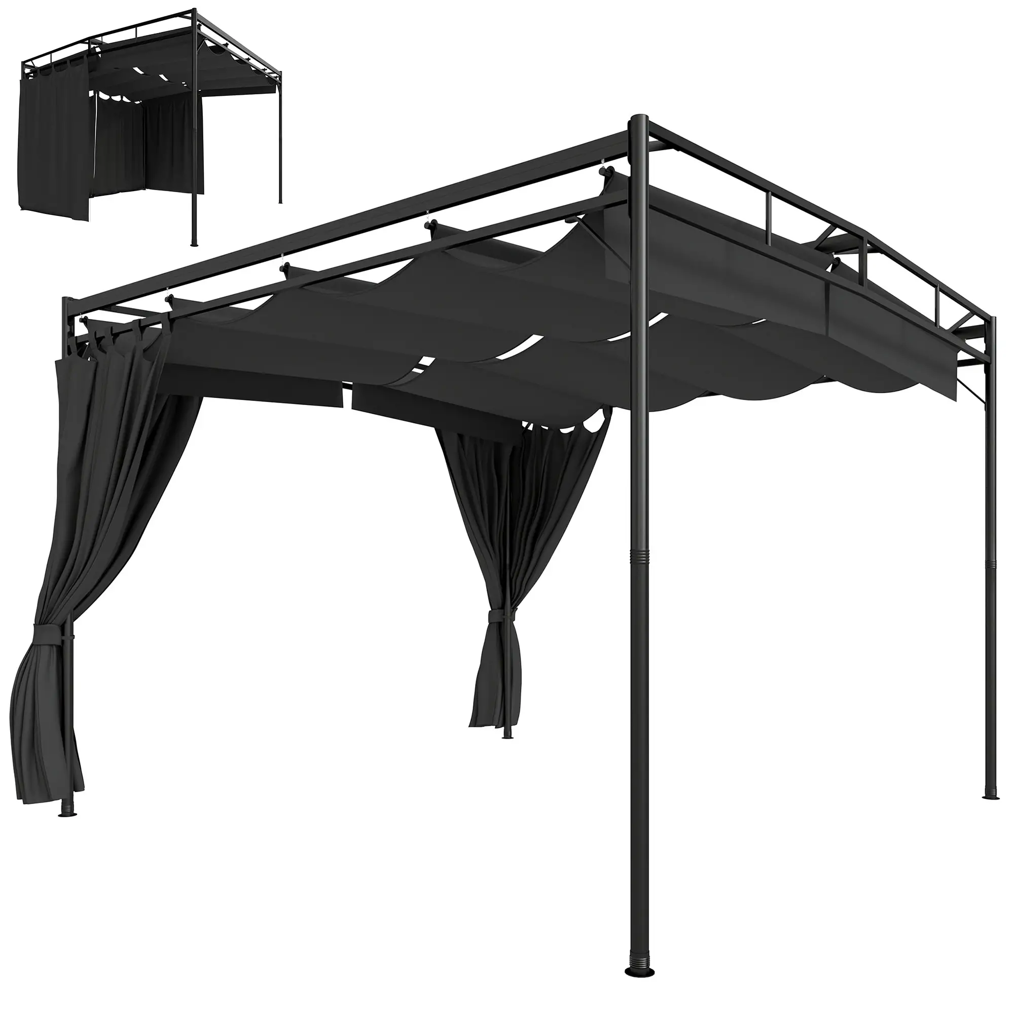 10' x 10' Retractable Pergola Canopy, Metal Garden Gazebo Sun Shade - Image 11
