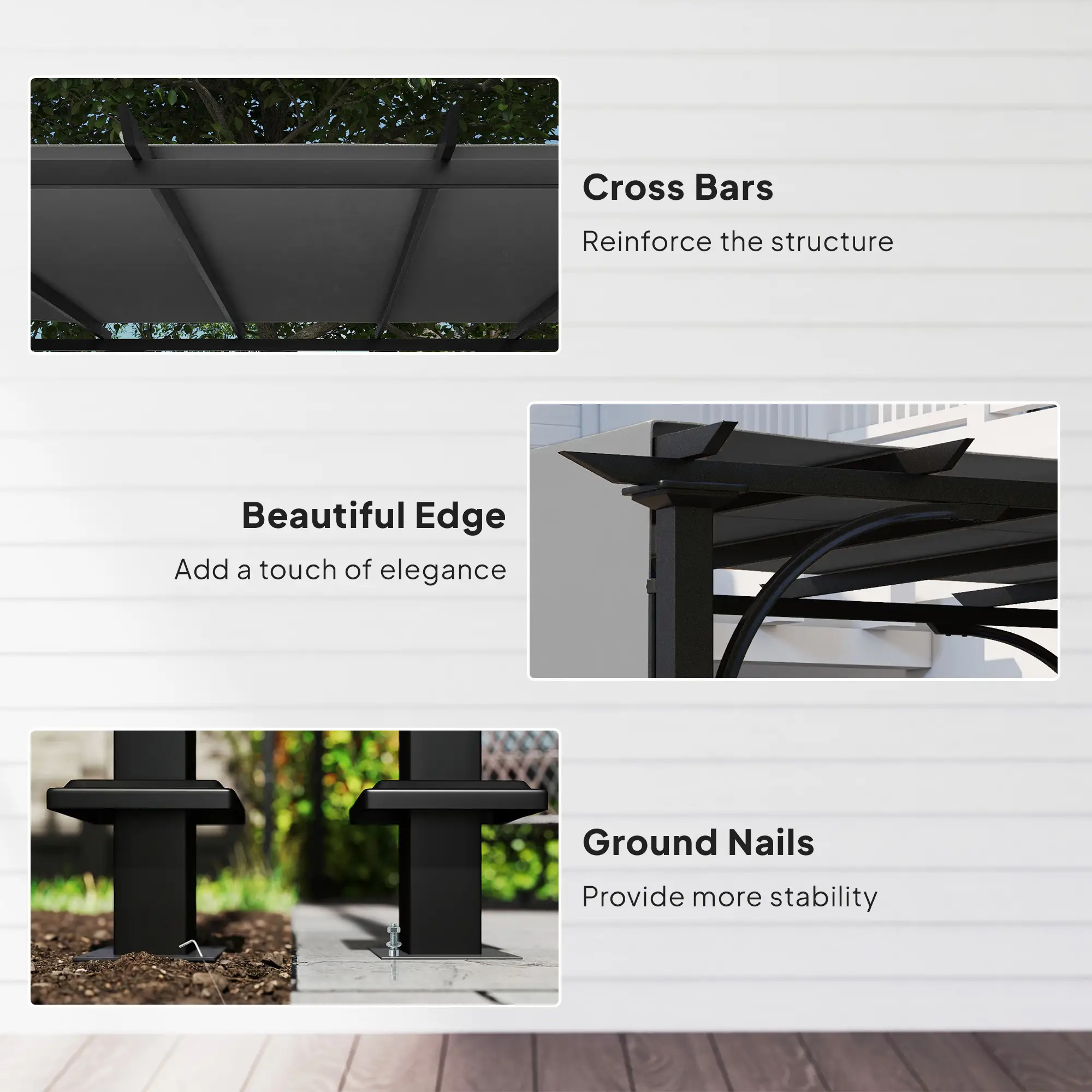 10' x 10' Retractable Pergola Canopy, UPF50+ Outdoor Metal Gazebo, Dark Grey - Image 6