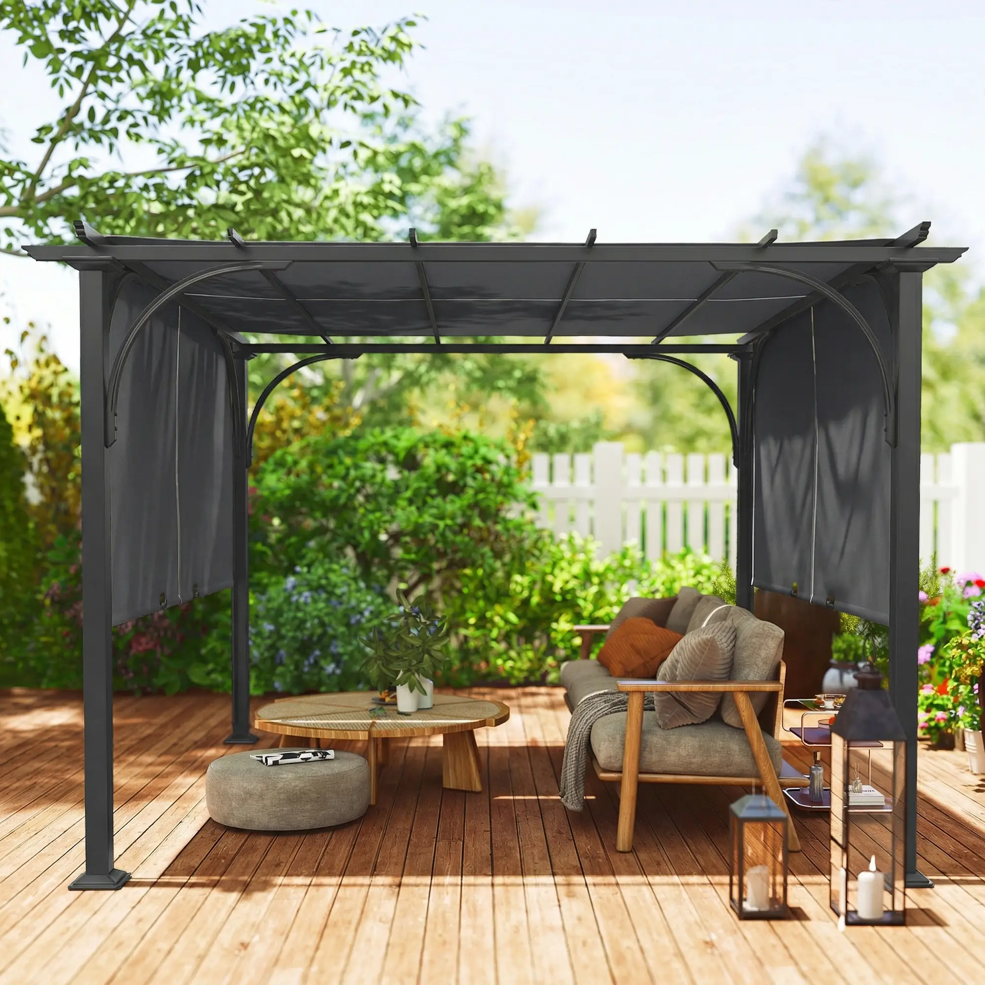 10' x 10' Retractable Pergola Canopy, UPF50+ Outdoor Metal Gazebo, Dark Grey - Image 7