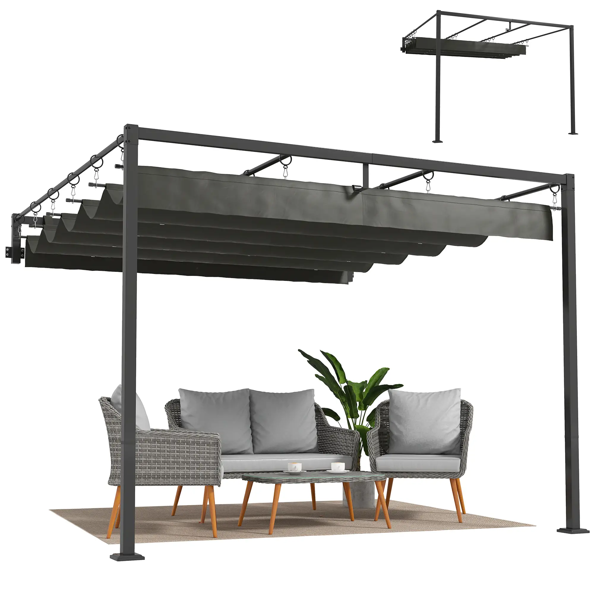 10' x 10' Retractable Pergola Canopy, Wall Mounted, Dark Grey - Image 11