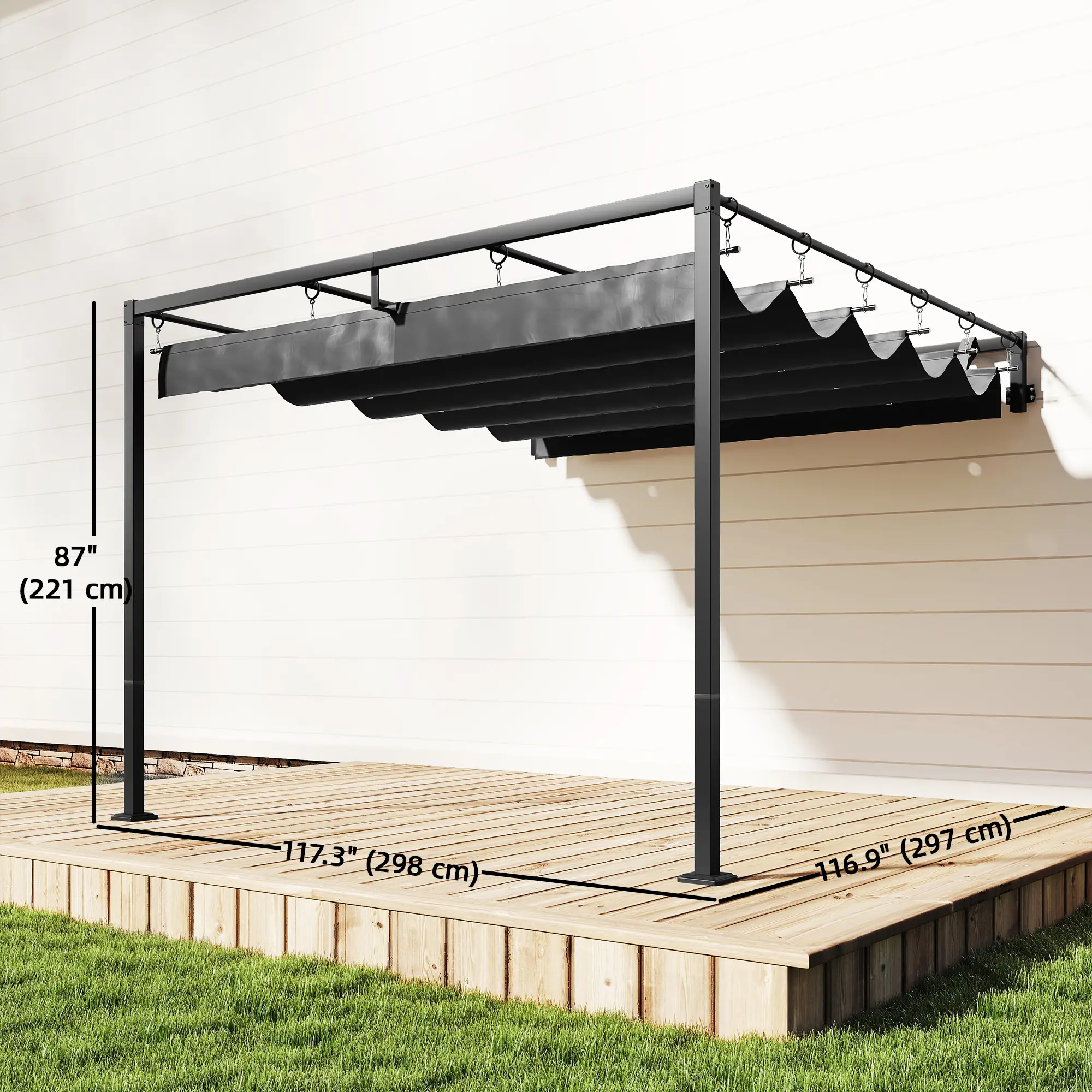 10' x 10' Retractable Pergola Canopy, Wall Mounted, Dark Grey - Image 3