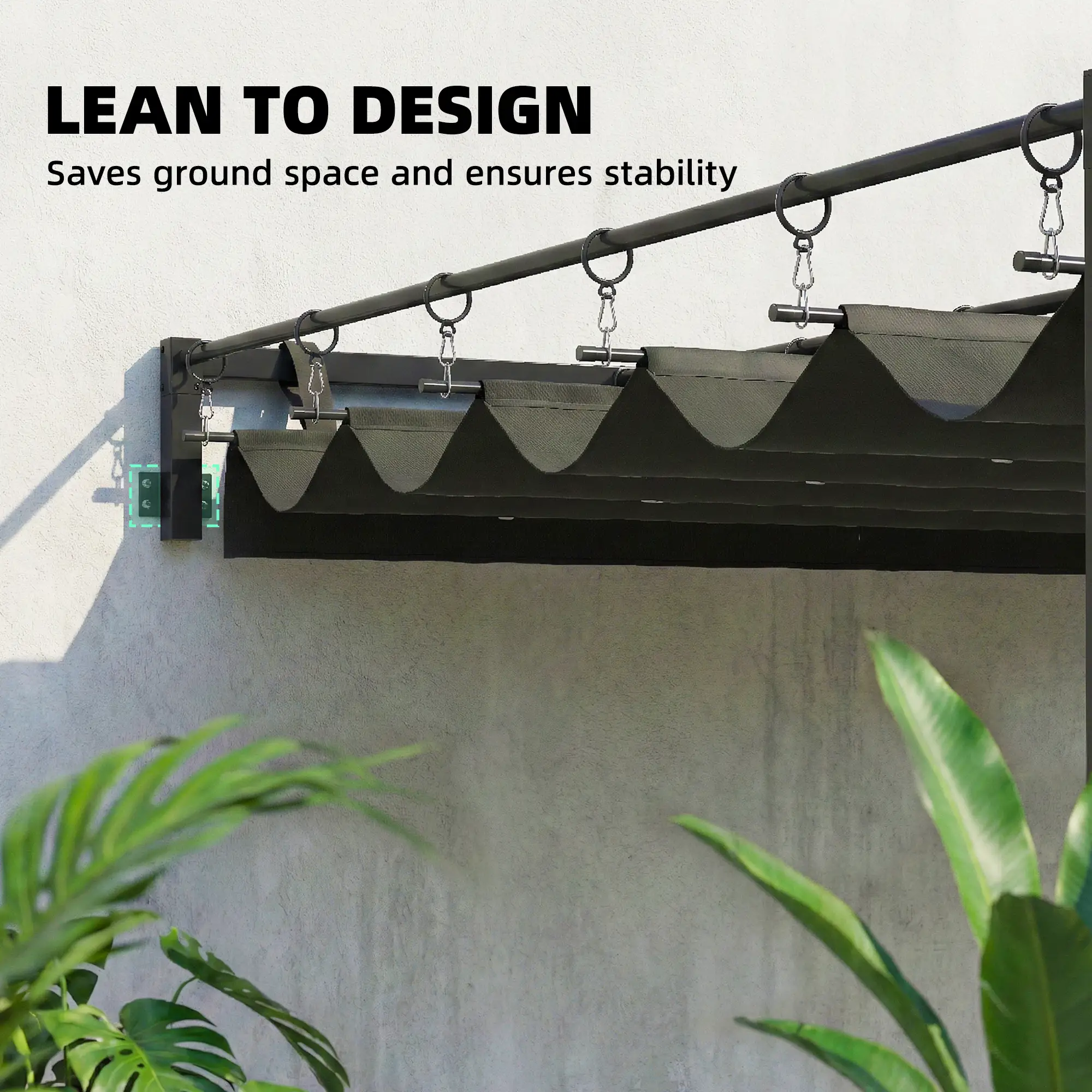 10' x 10' Retractable Pergola Canopy, Wall Mounted, Dark Grey - Image 4