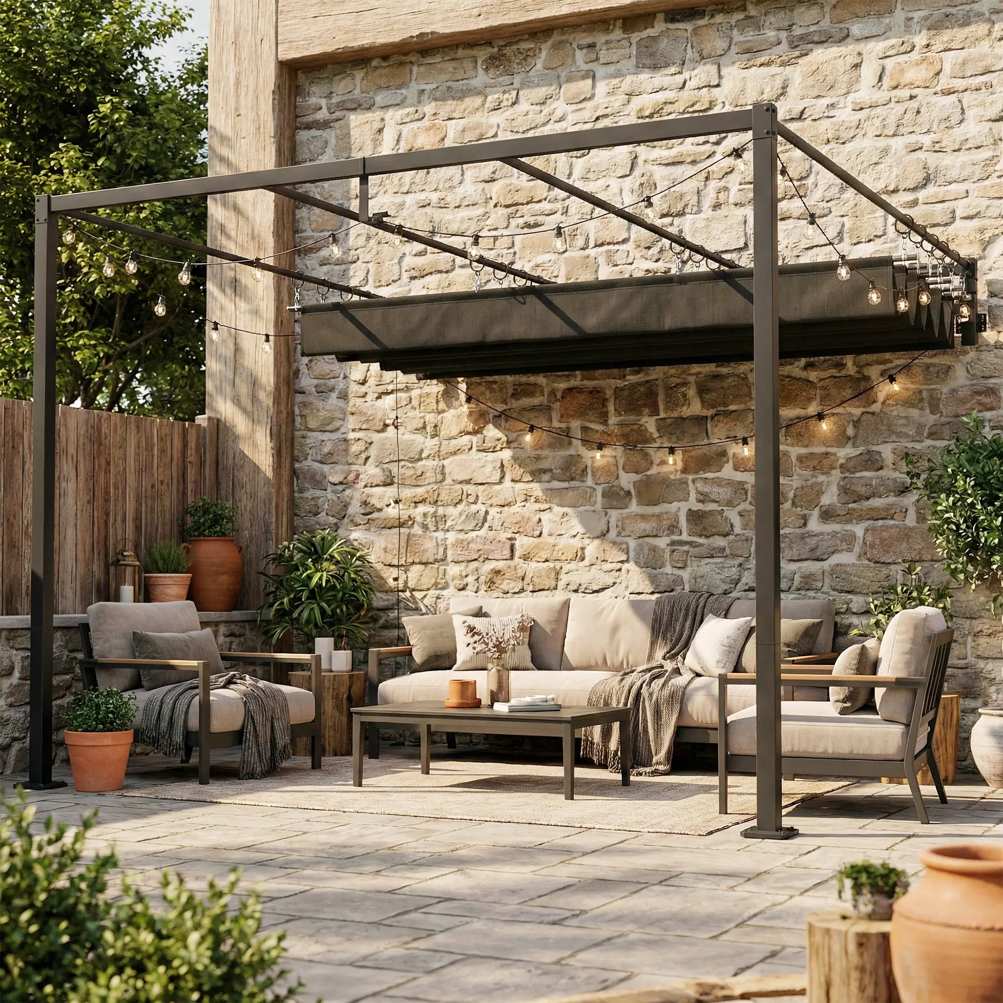 10' x 10' Retractable Pergola Canopy, Wall Mounted, Dark Grey - Image 9