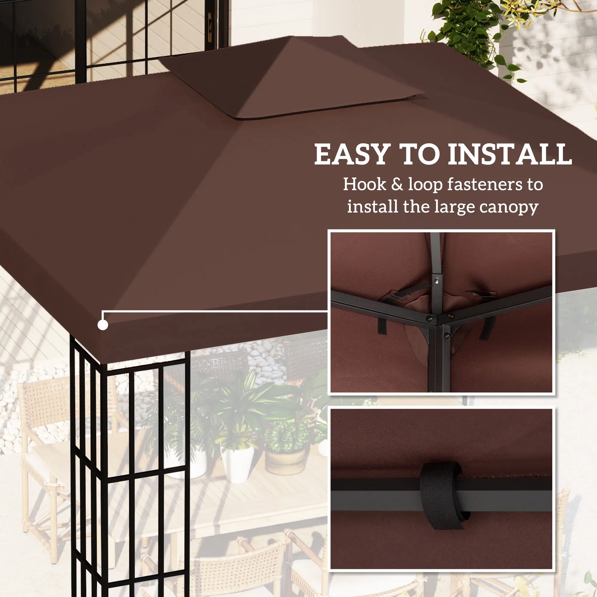 10' x 10' Square 2-Tier Gazebo Canopy Cover, Outdoor Garden Sun Shade, Coffee - Image 5