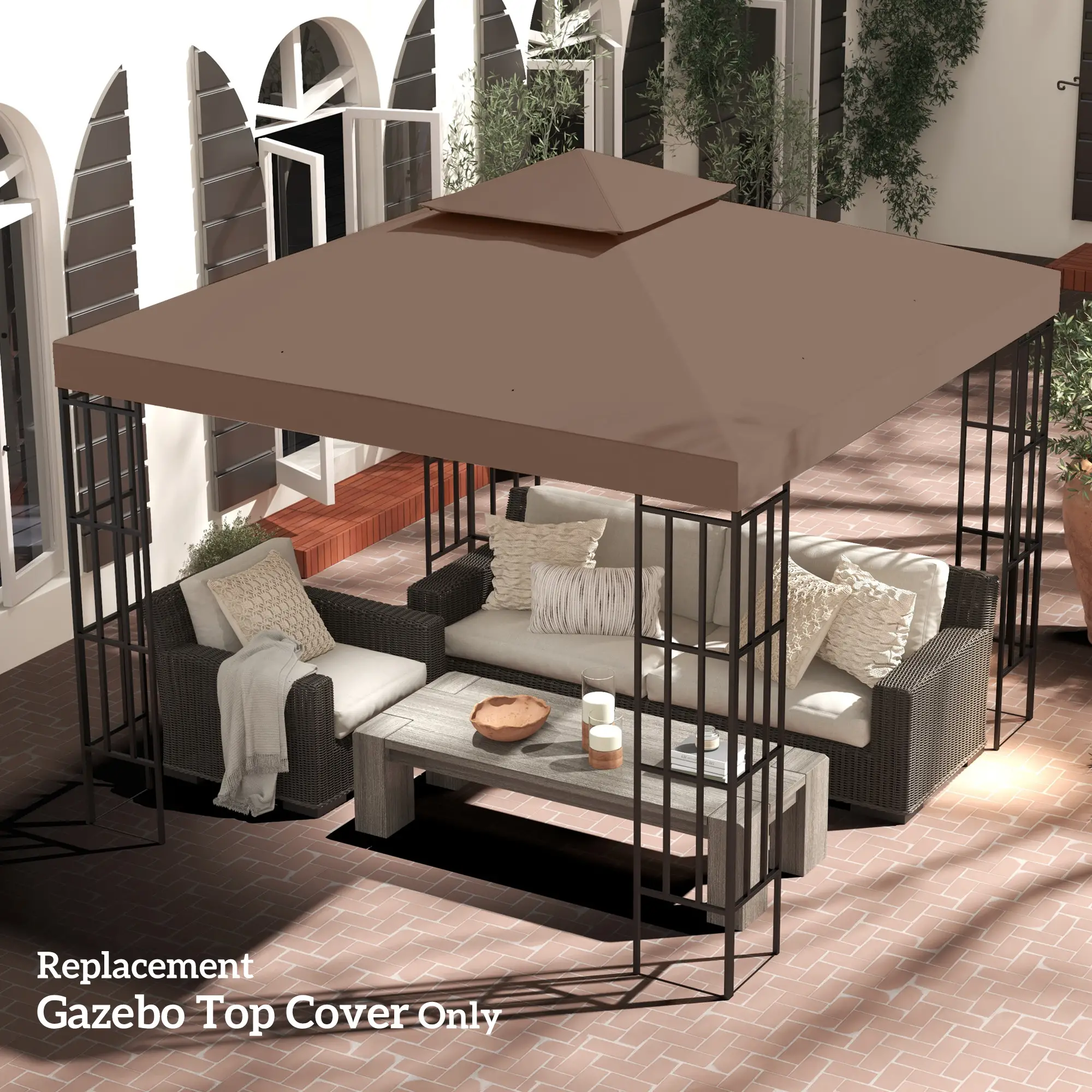 10' x 10' Square 2-Tier Gazebo Canopy Cover, Outdoor Garden Sun Shade, Coffee - Image 8