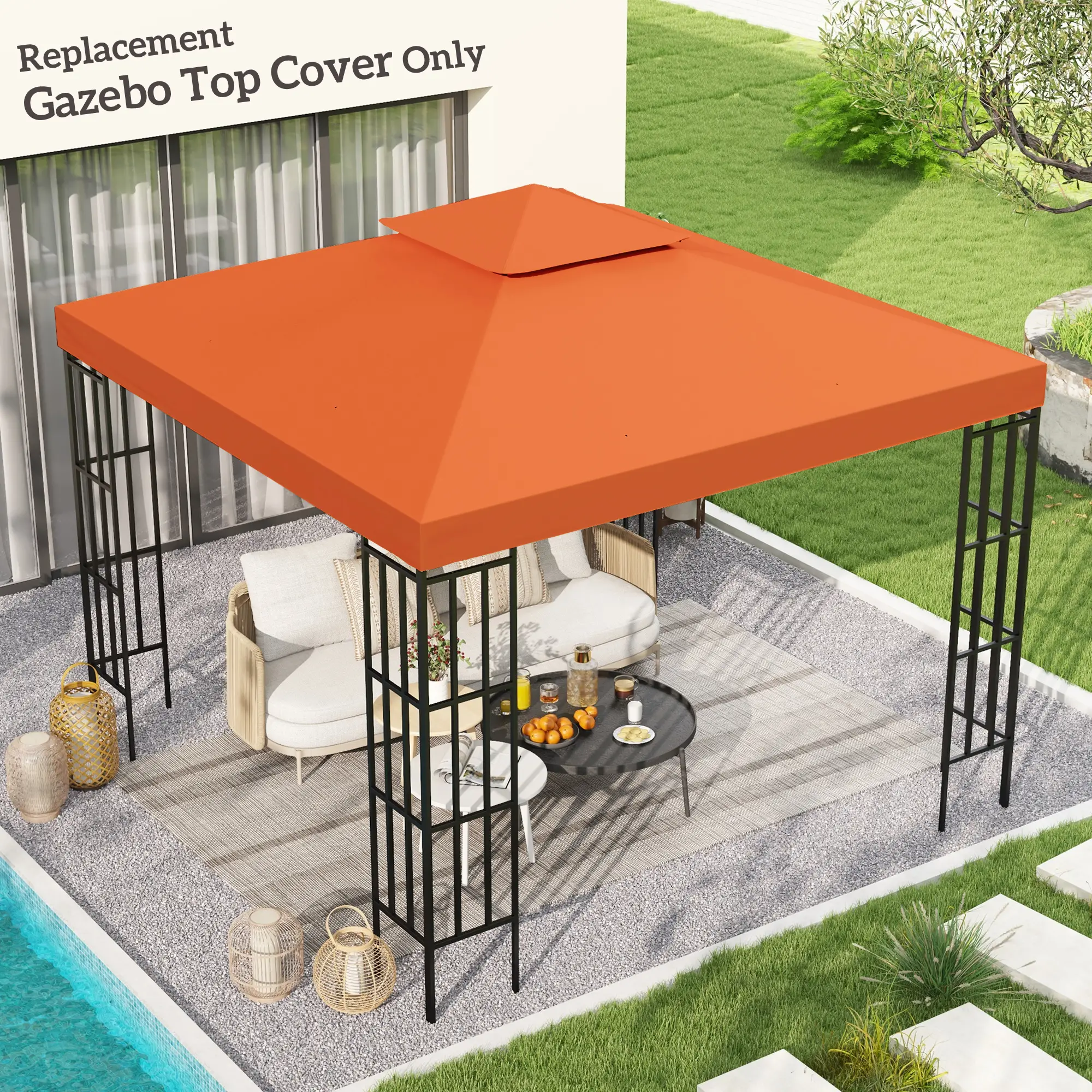 10' x 10' Square 2-Tier Gazebo Canopy Cover, Rust Red - Image 2
