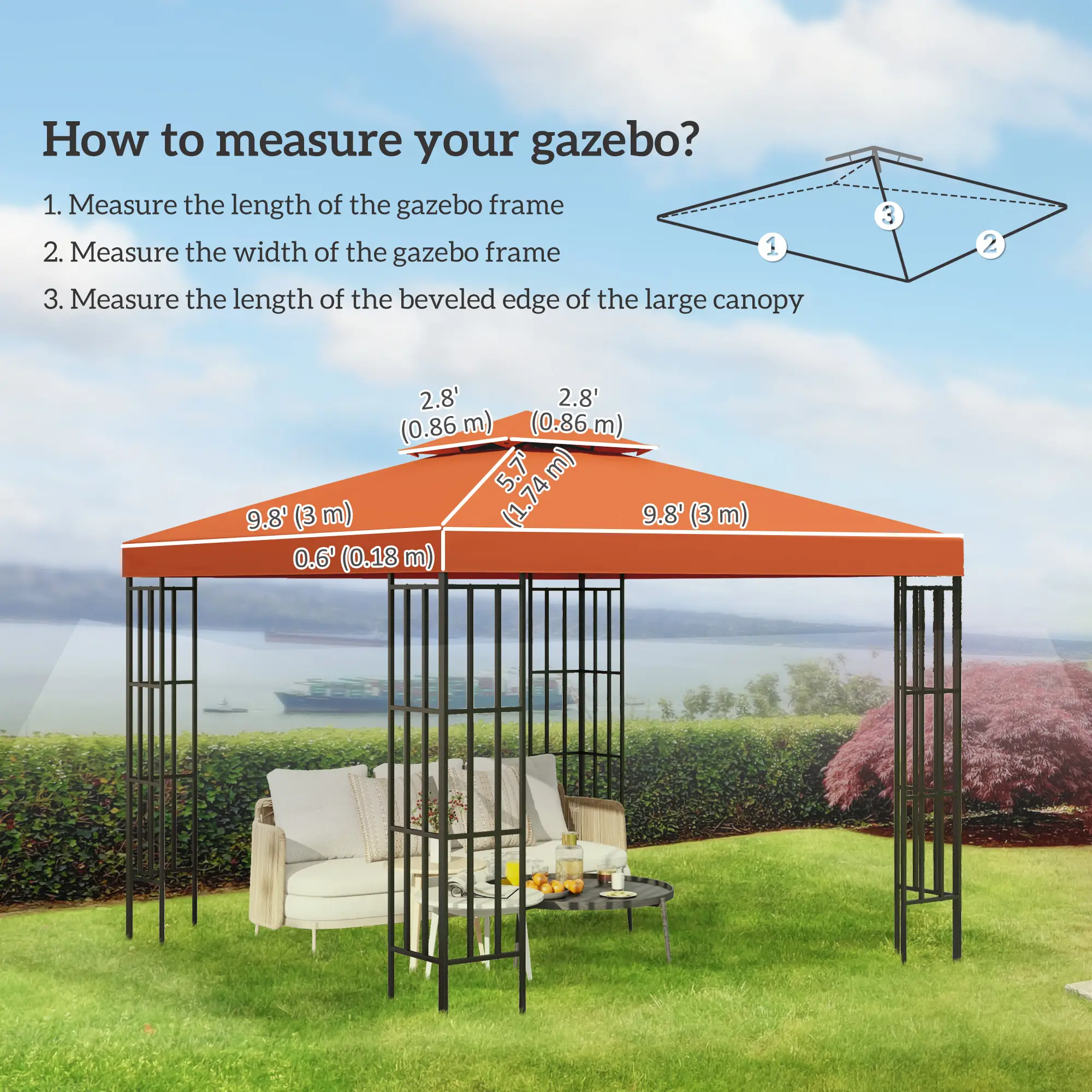 10' x 10' Square 2-Tier Gazebo Canopy Cover, Rust Red - Image 3