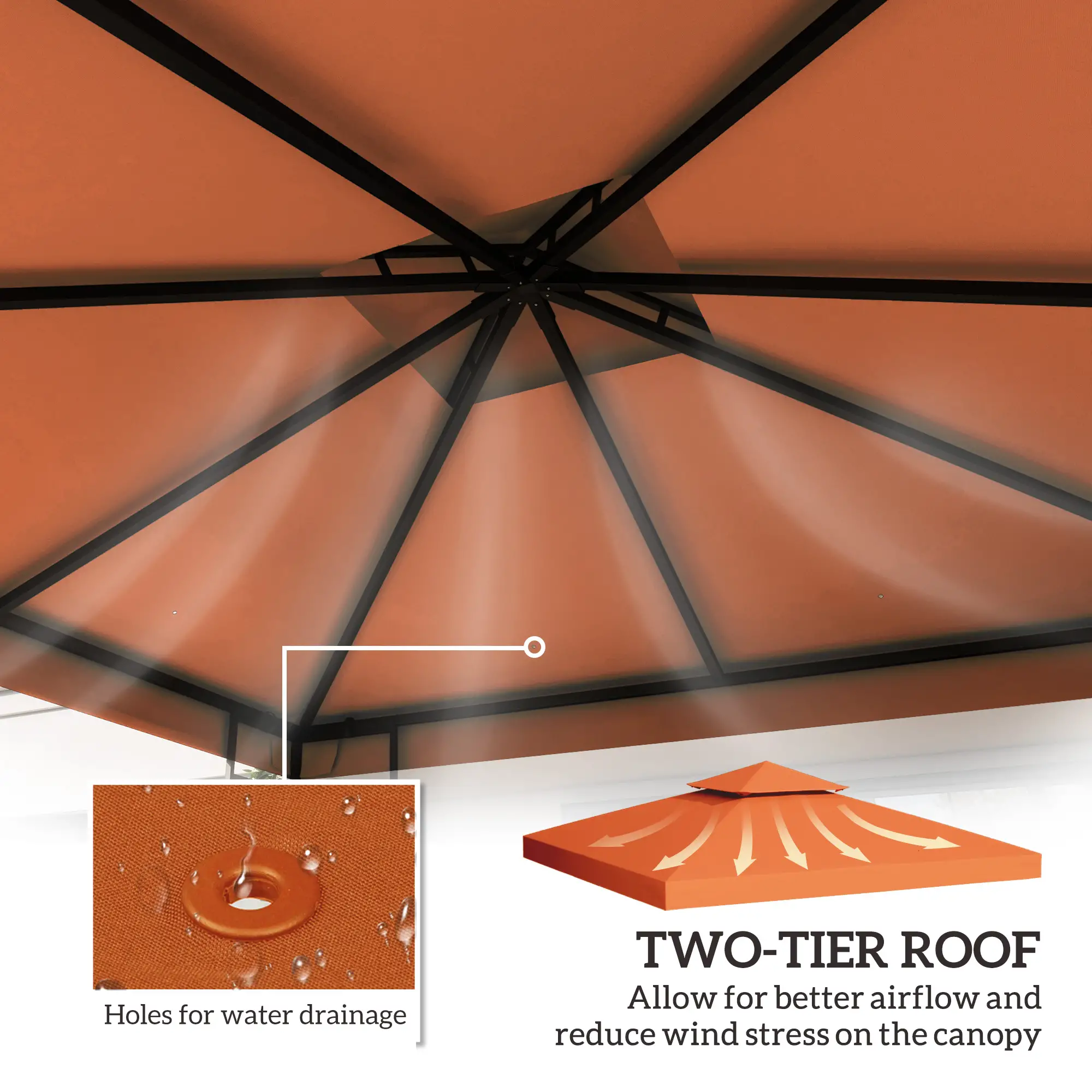10' x 10' Square 2-Tier Gazebo Canopy Cover, Rust Red - Image 4